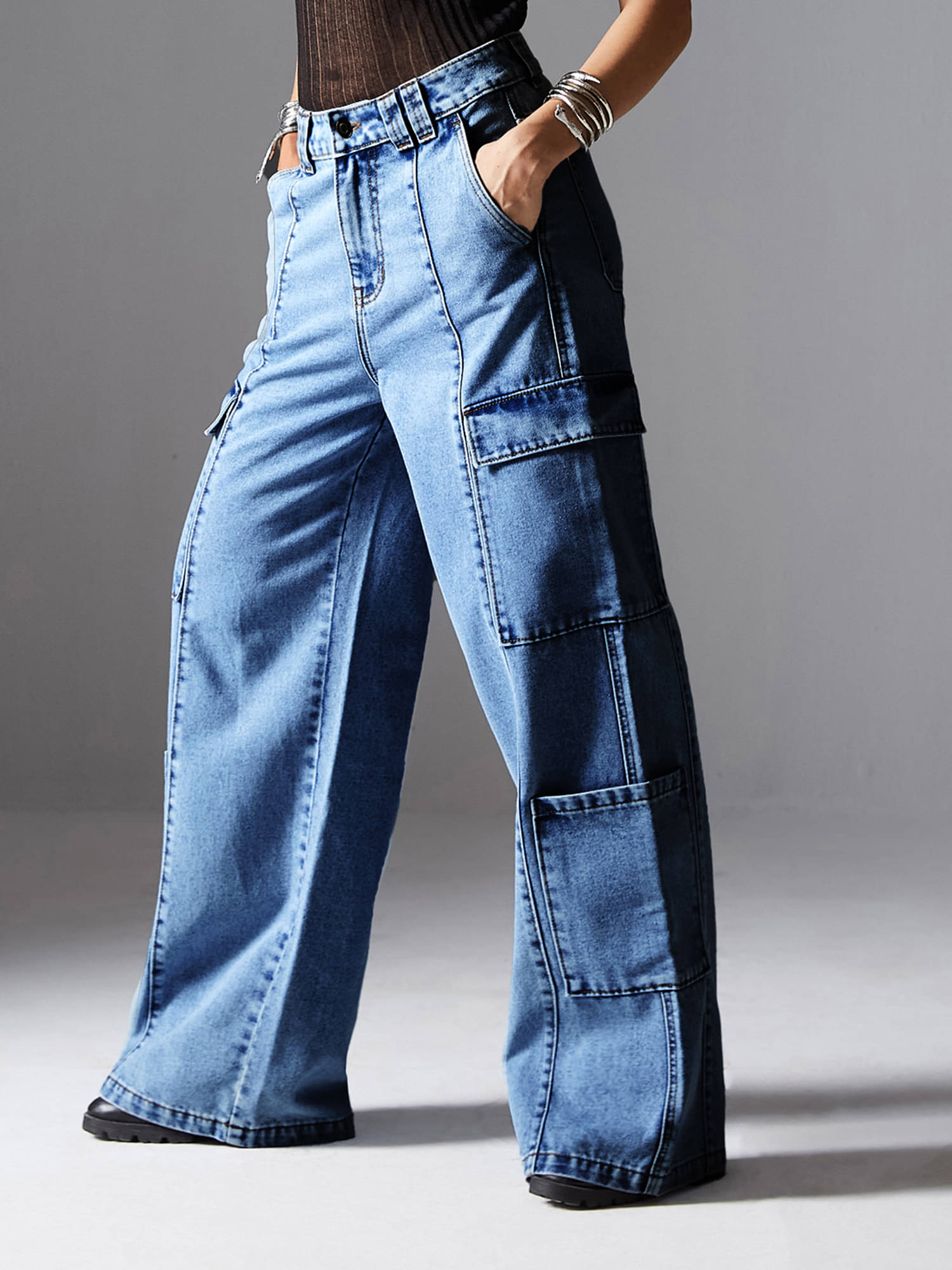     			Miss Chase Women's Wide Leg High-Rise Jeans ( Blue )
