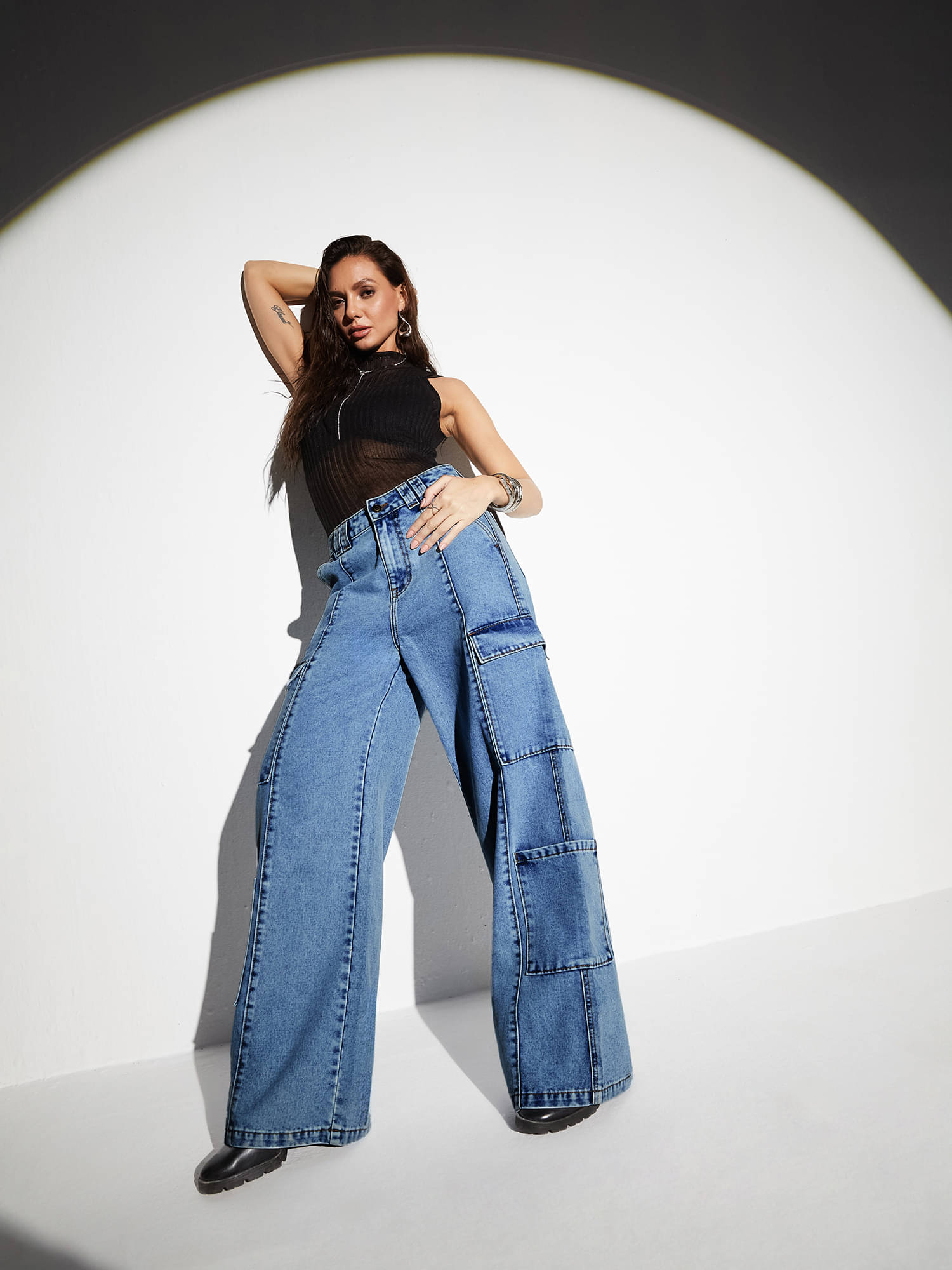     			Miss Chase Women's Wide Leg High-Rise Jeans ( Blue )