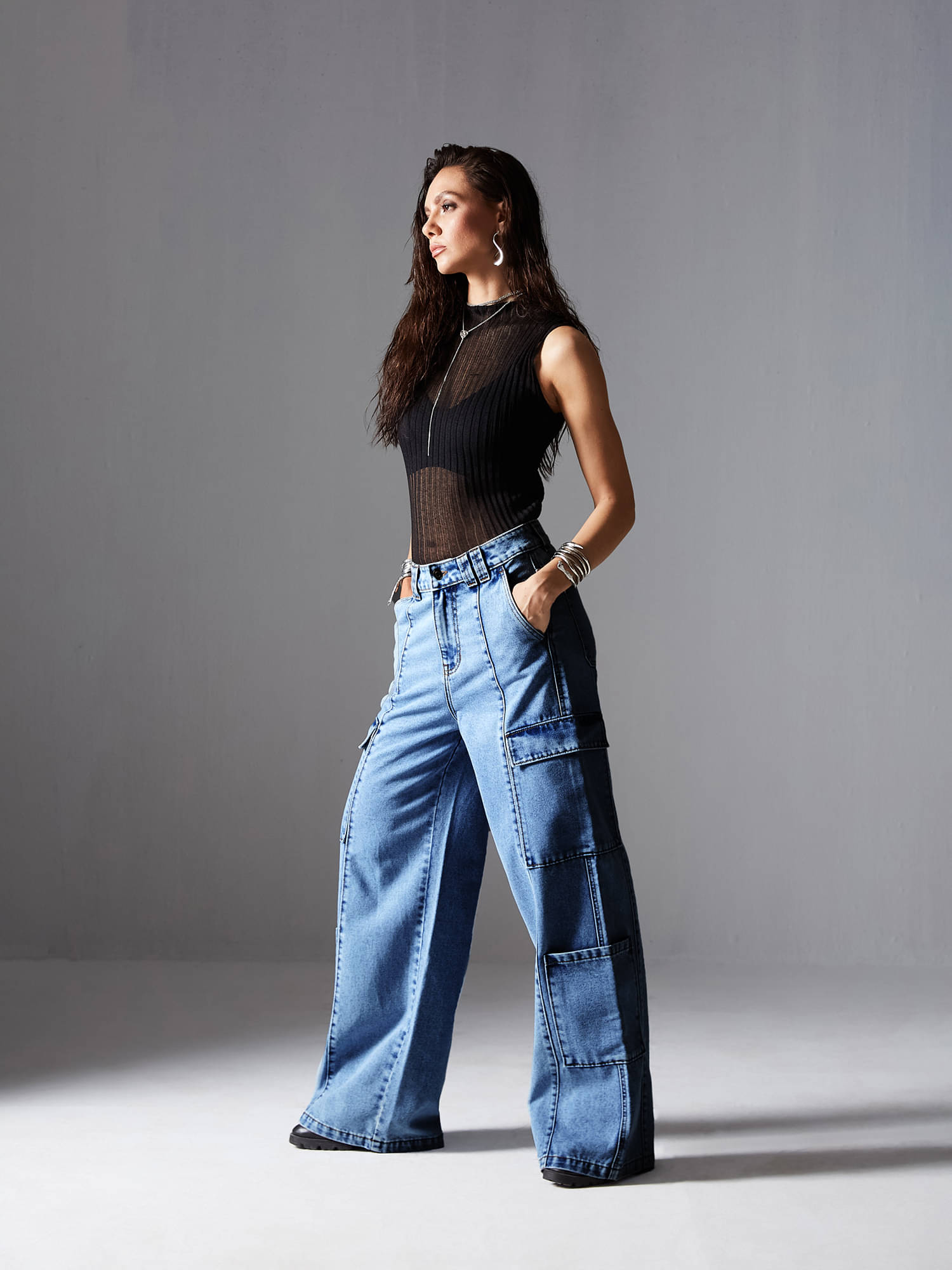     			Miss Chase Women's Wide Leg High-Rise Jeans ( Blue )
