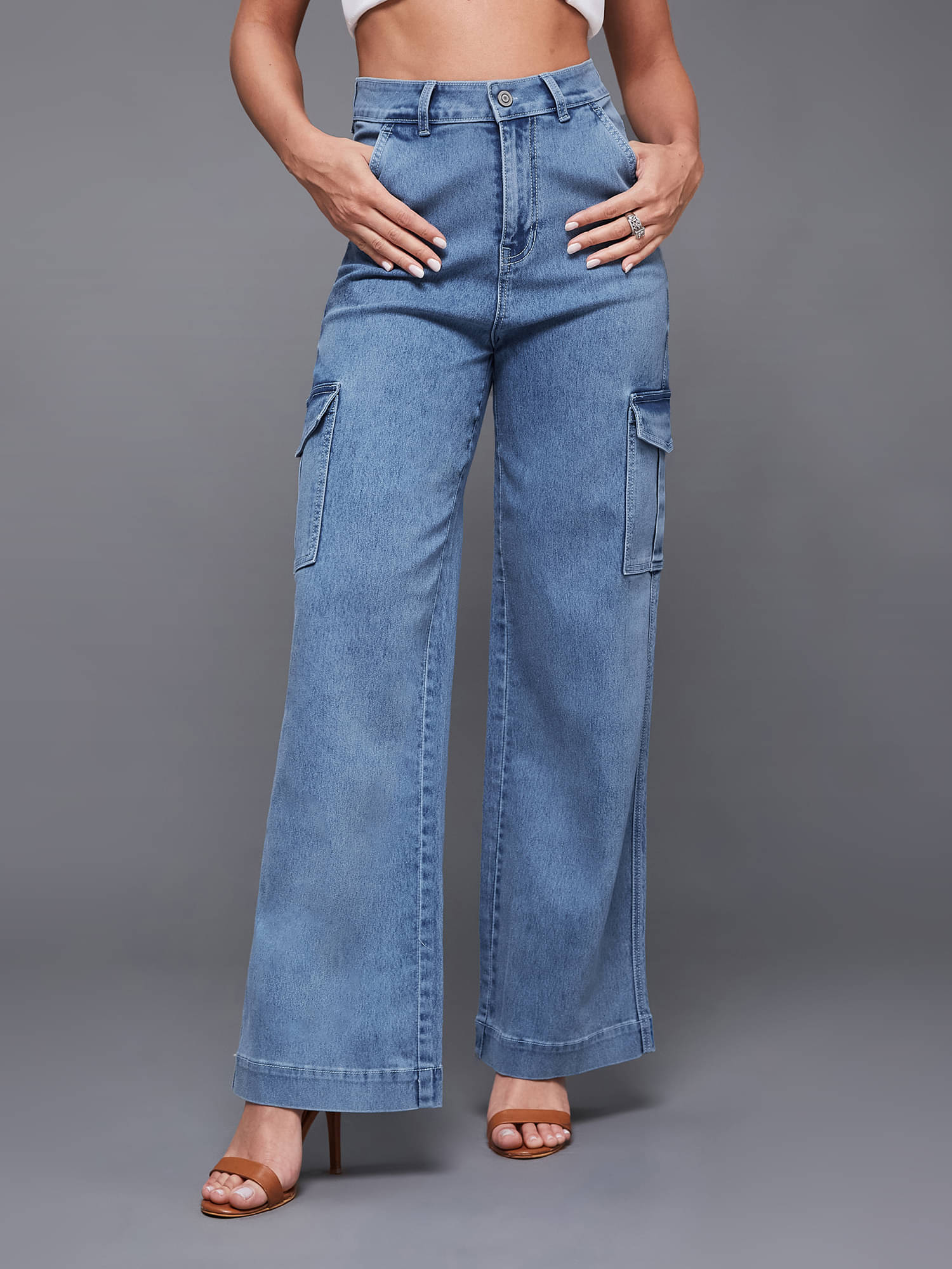     			Miss Chase Women's Wide Leg High-Rise Jeans ( Blue )