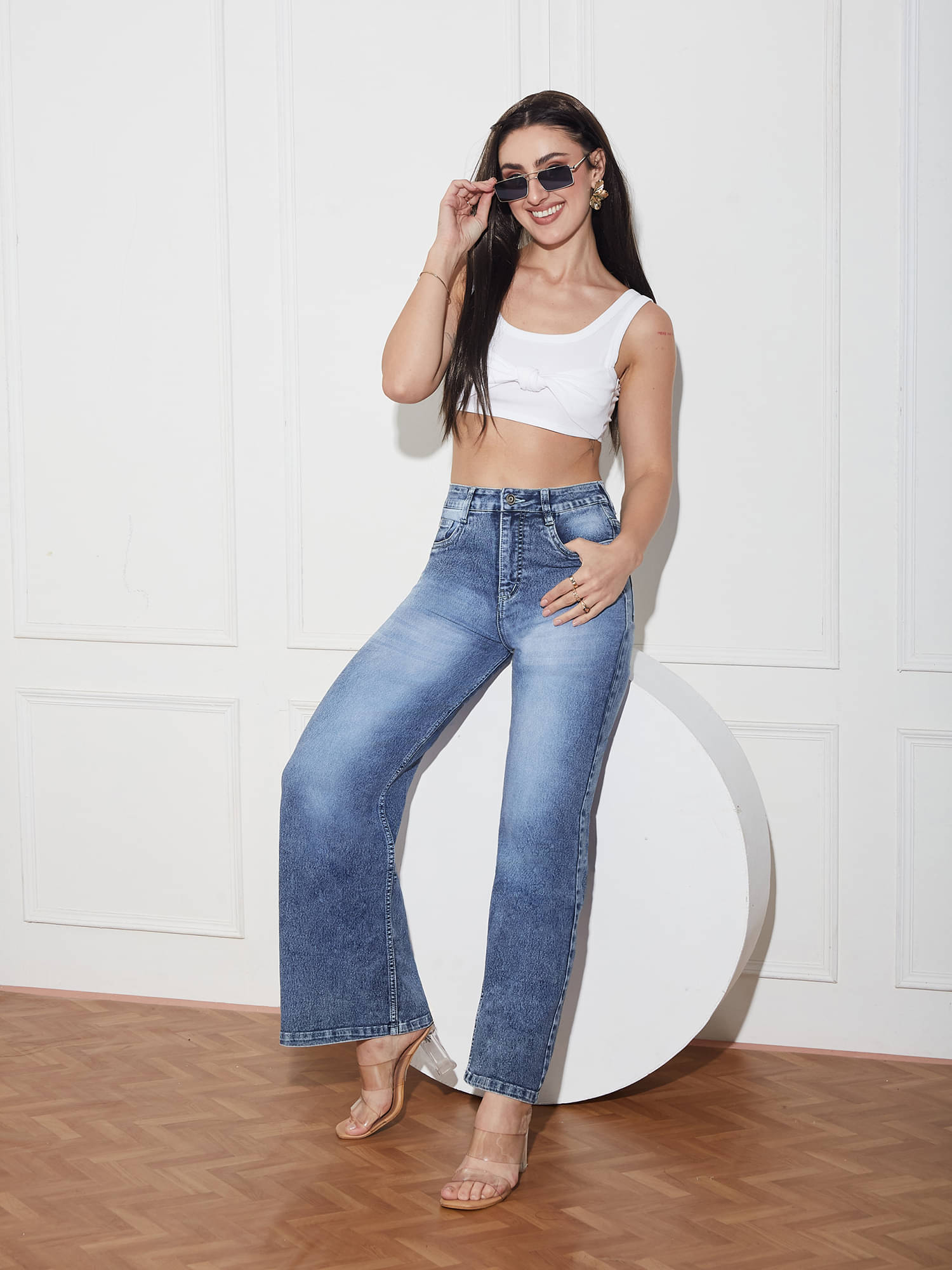     			Miss Chase Women's Wide Leg High-Rise Jeans ( Blue )