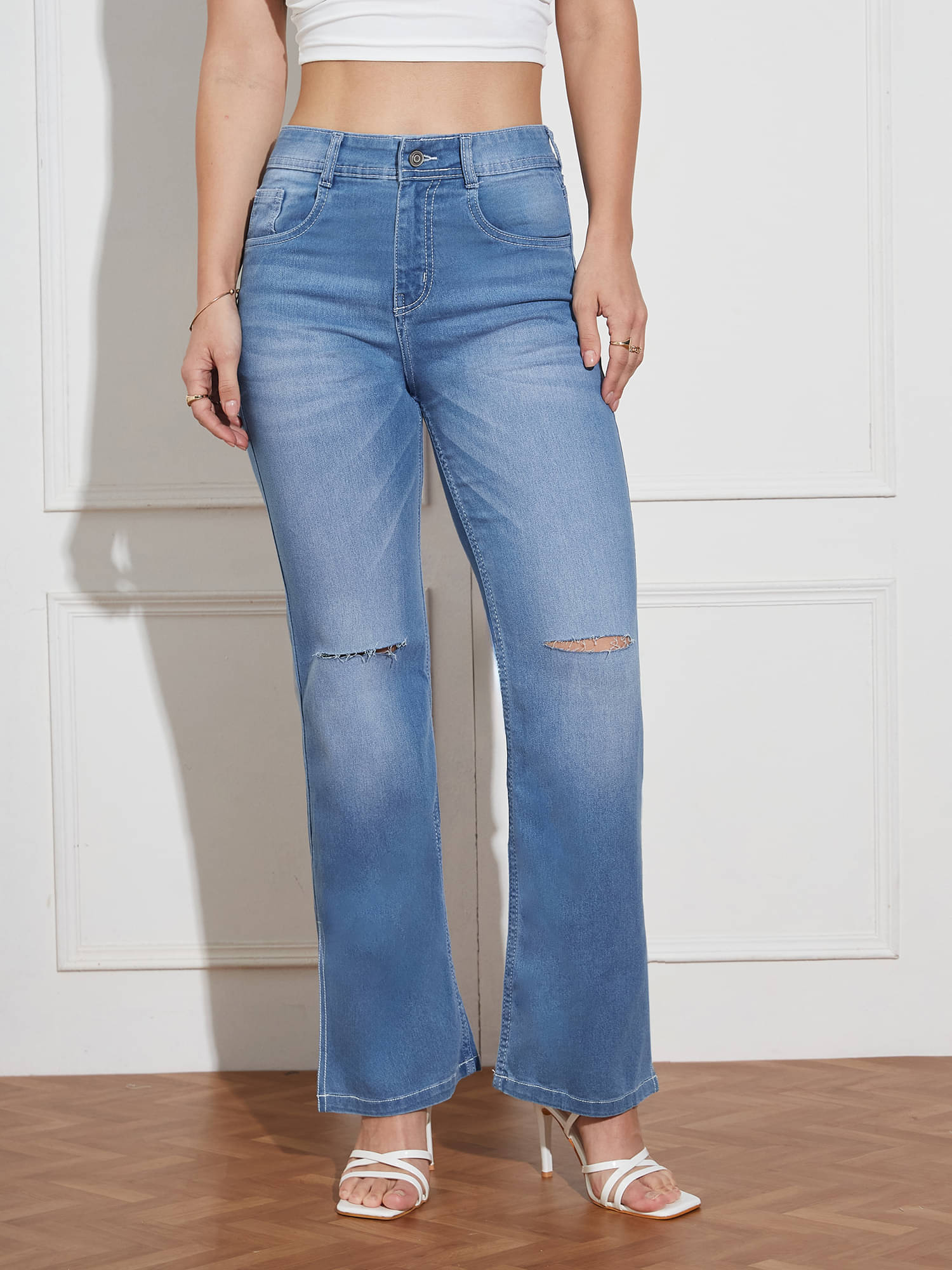    			Miss Chase Women's Wide Leg Mid-Rise Jeans ( Blue )