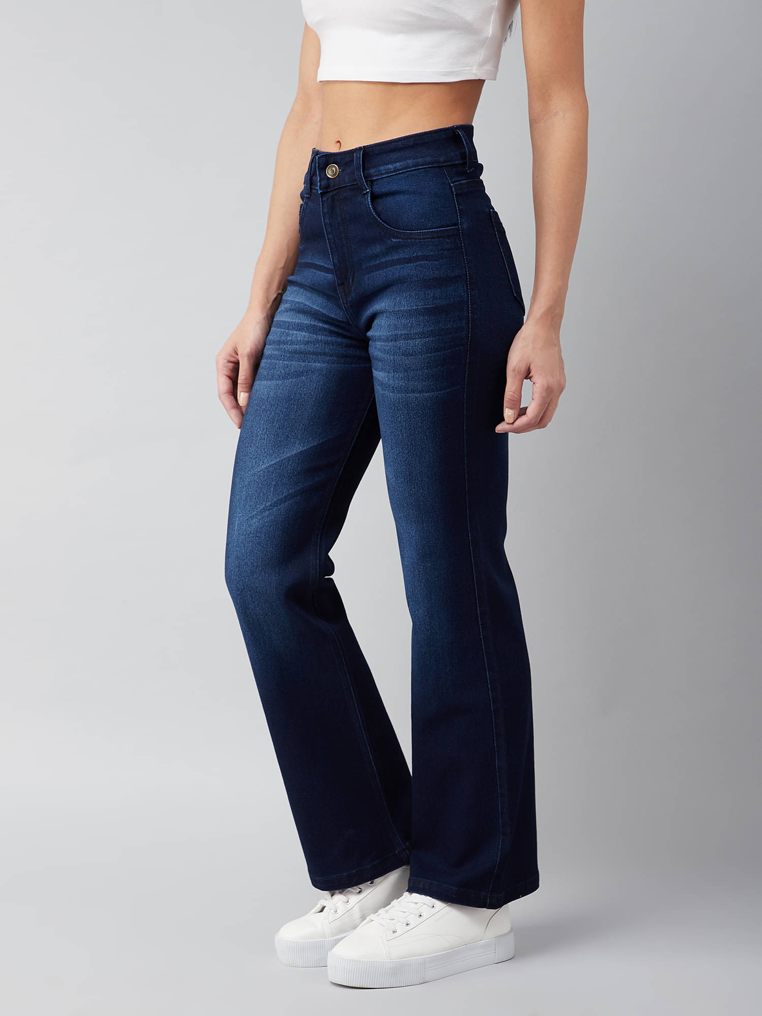     			Miss Chase Women's Wide Leg Mid-Rise Jeans ( Blue )