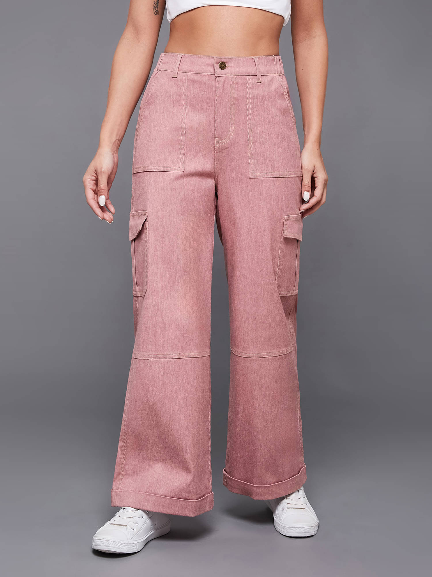    			Miss Chase Women's Wide Leg High-Rise Jeans ( Pink )