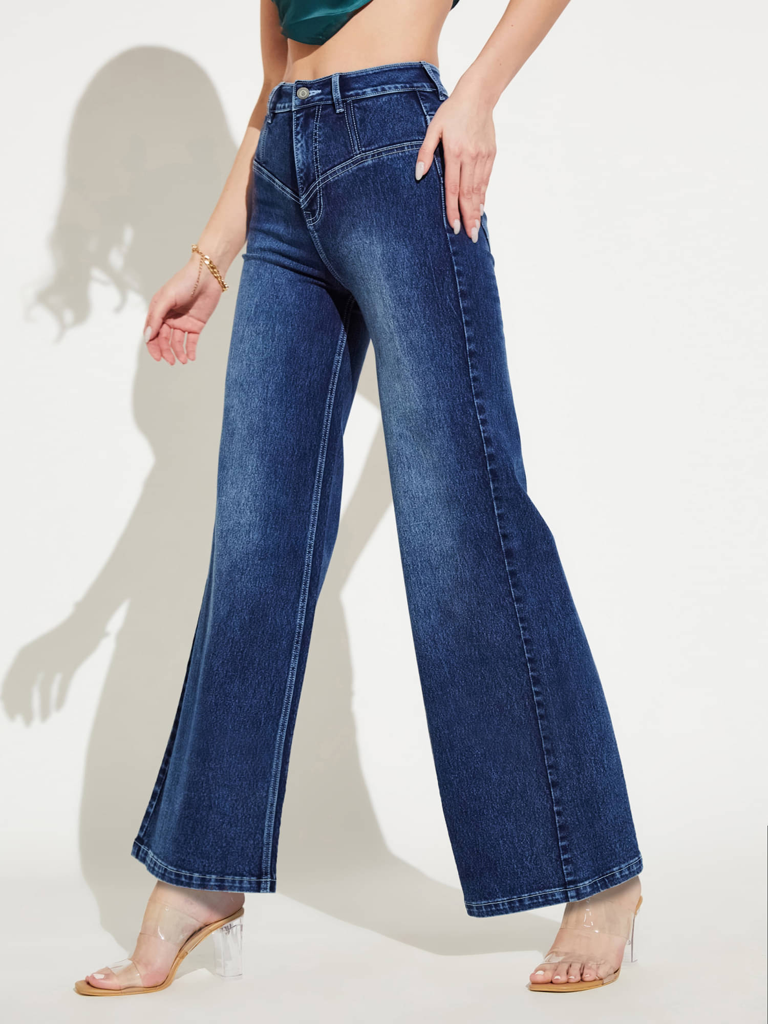     			Miss Chase Women's Wide Leg High-Rise Jeans ( Blue )