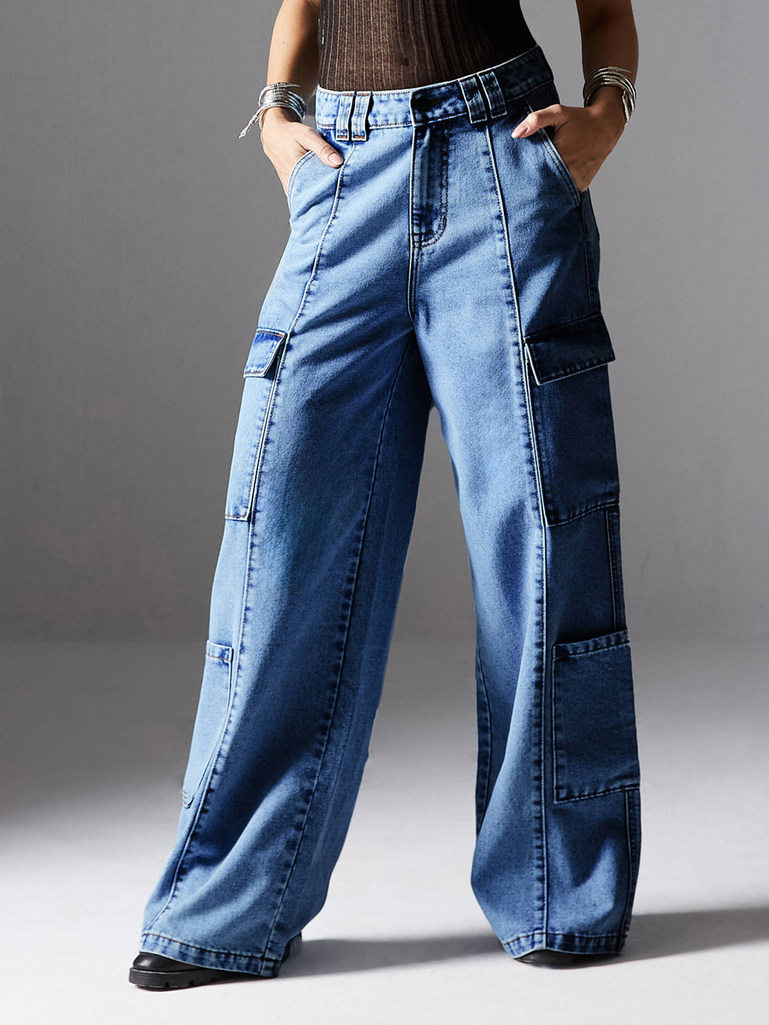     			Miss Chase Women's Wide Leg High-Rise Jeans ( Blue )
