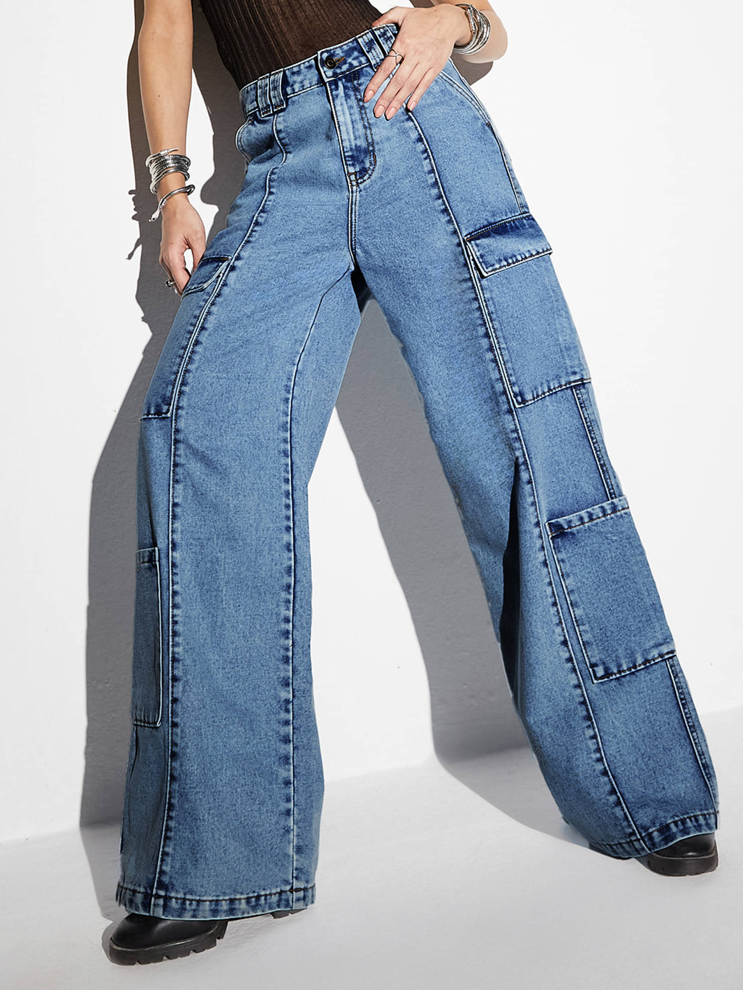     			Miss Chase Women's Wide Leg High-Rise Jeans ( Blue )