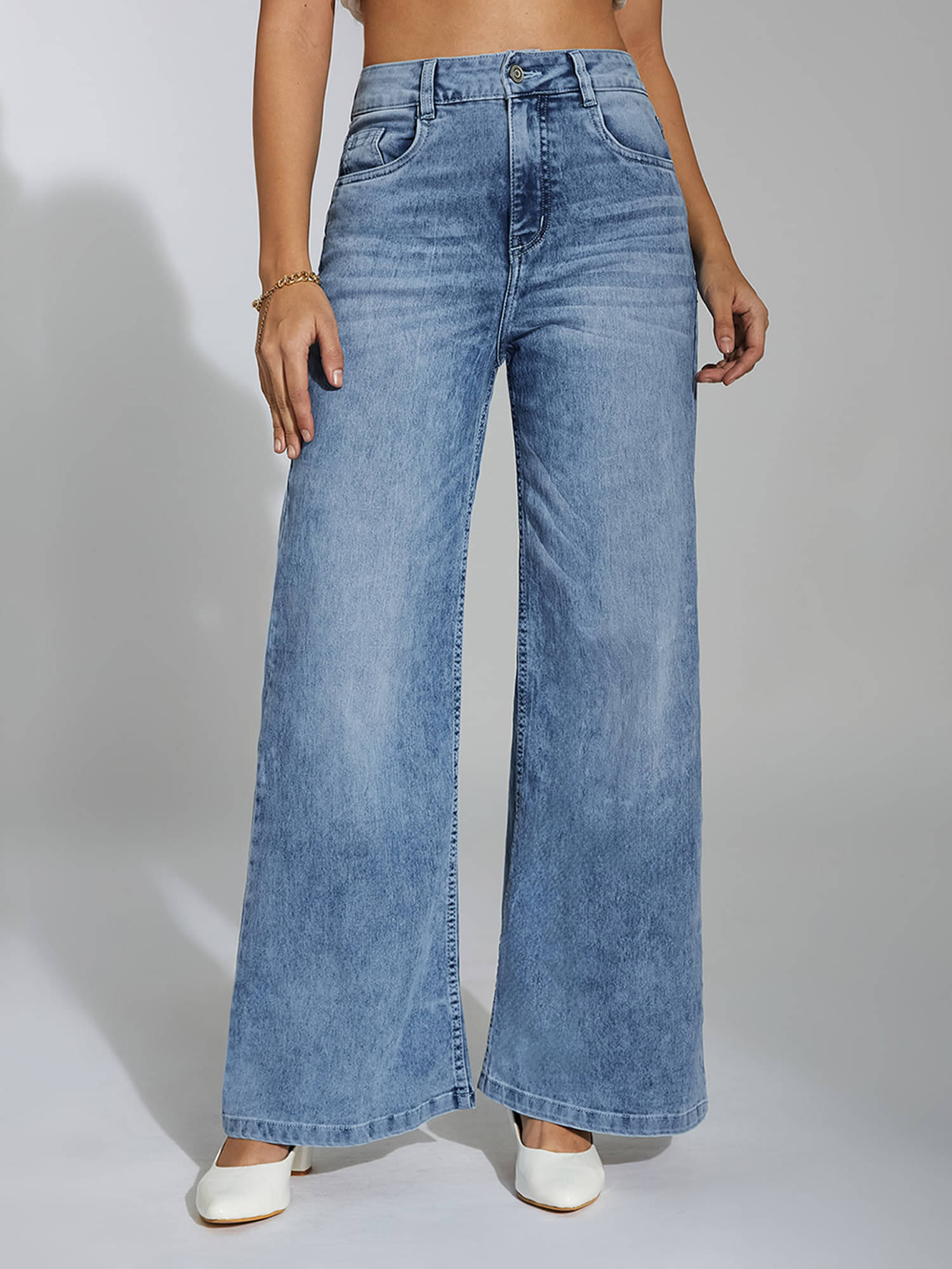     			Miss Chase Women's Wide Leg High-Rise Jeans ( Blue )