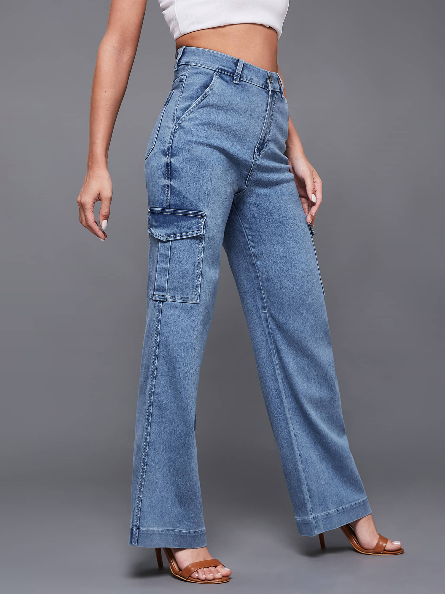     			Miss Chase Women's Wide Leg High-Rise Jeans ( Blue )