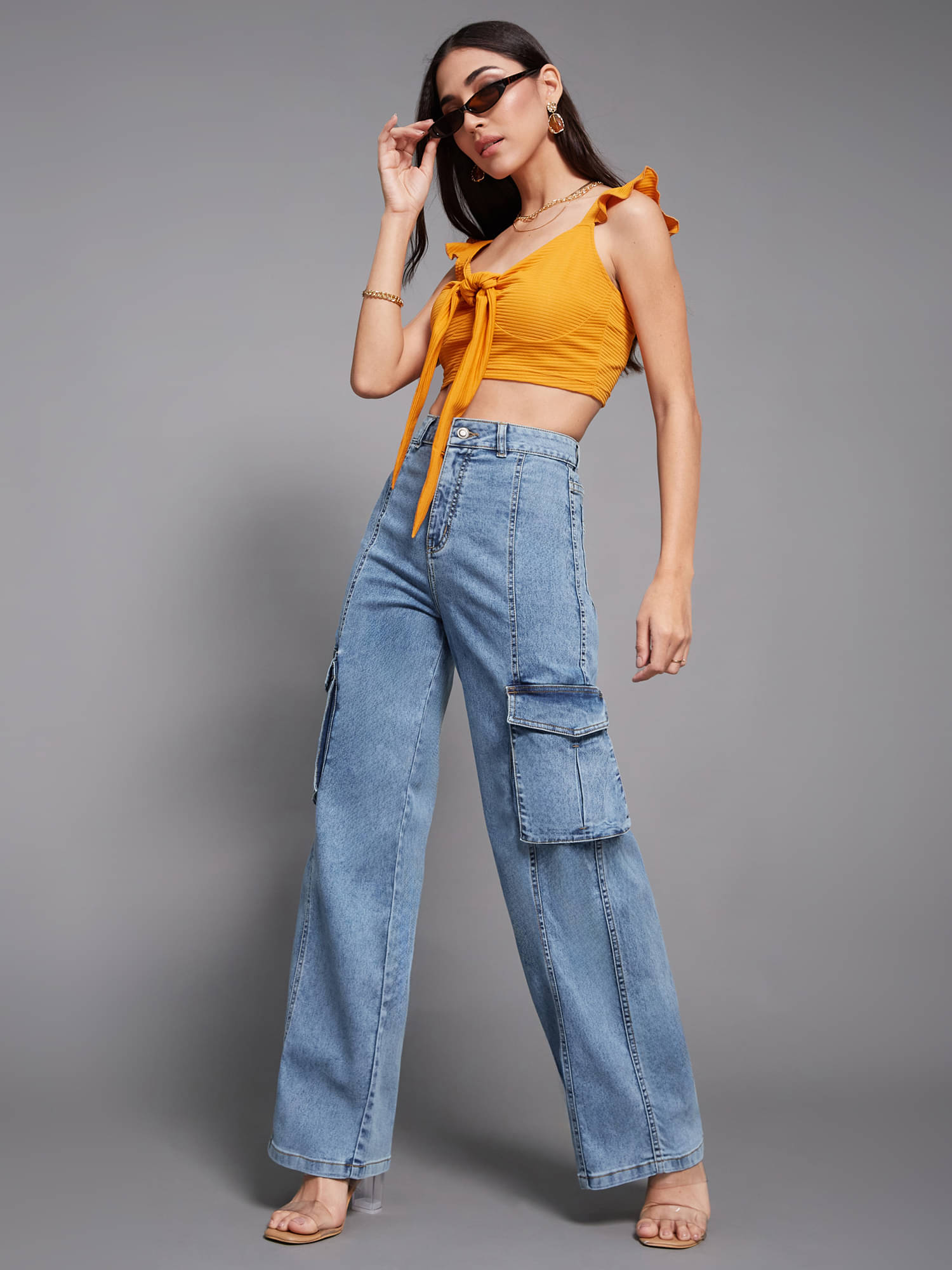     			Miss Chase Women's Wide Leg High-Rise Jeans ( Blue )