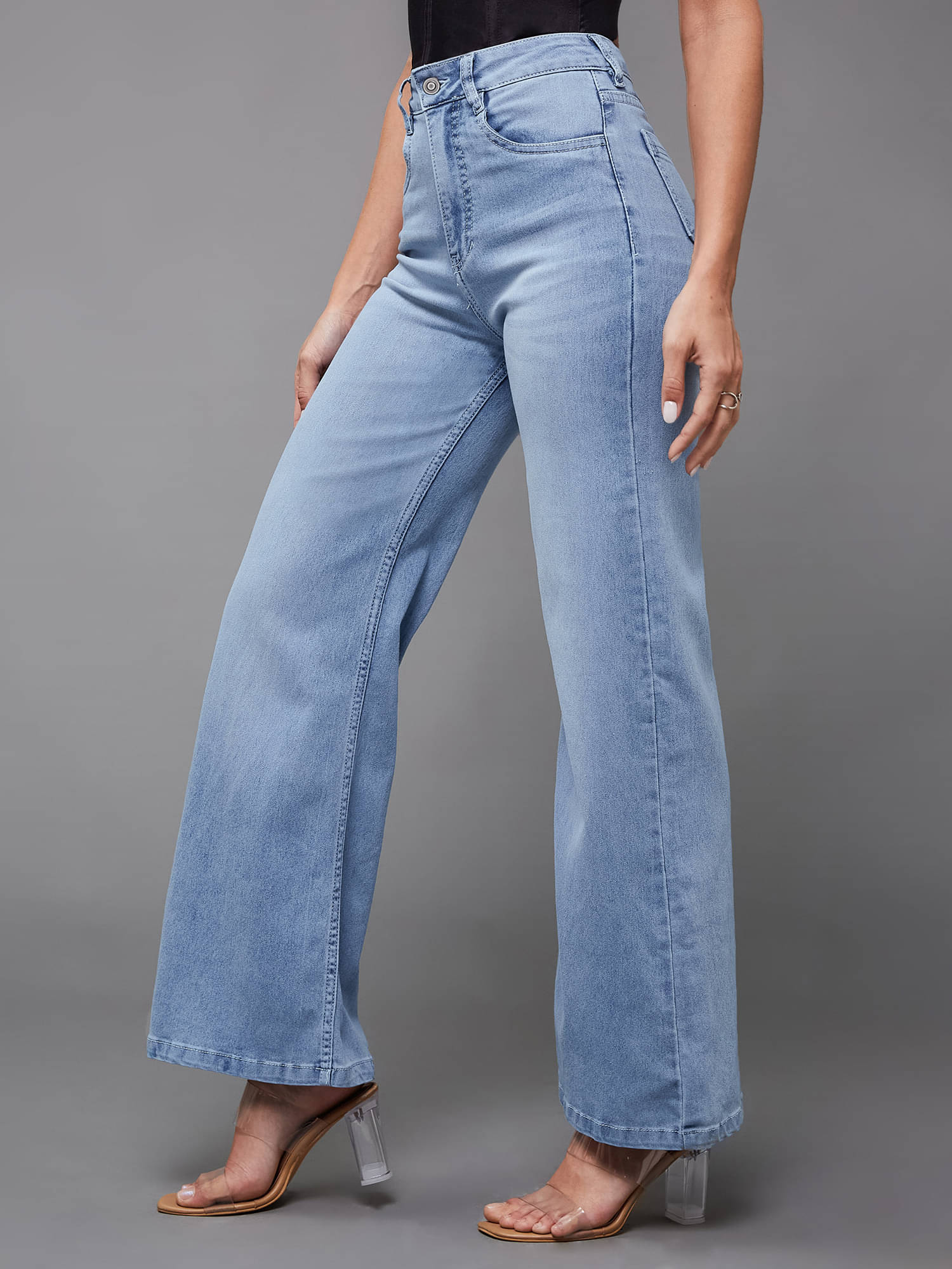    			Miss Chase Women's Wide Leg High-Rise Jeans ( Blue )