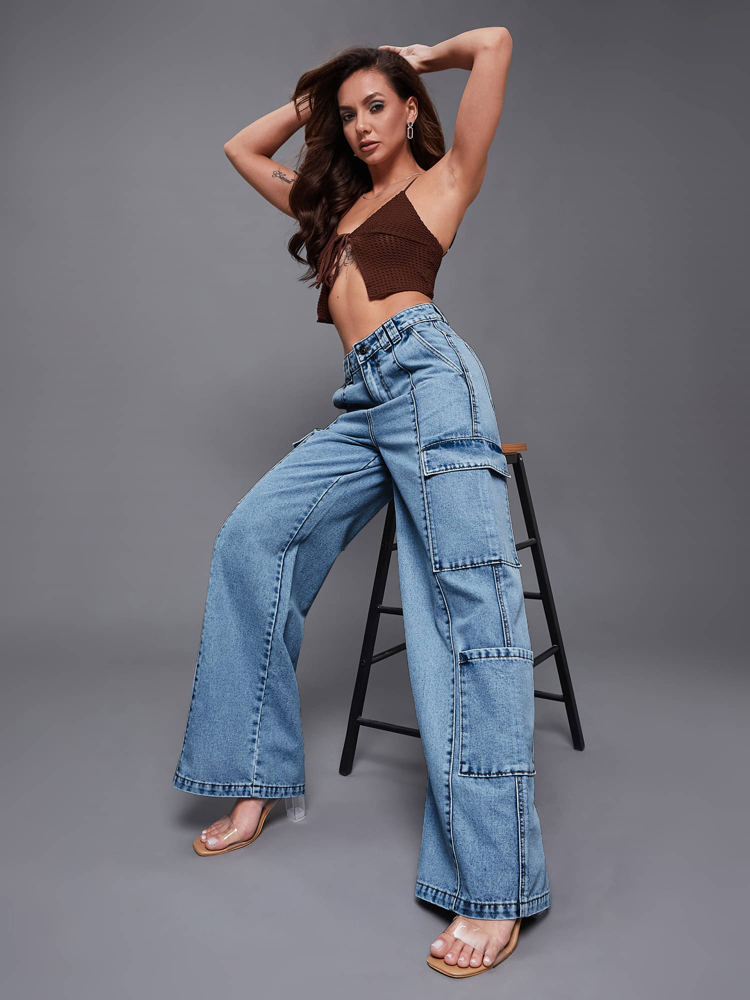     			Miss Chase Women's Wide Leg High-Rise Jeans ( Blue )