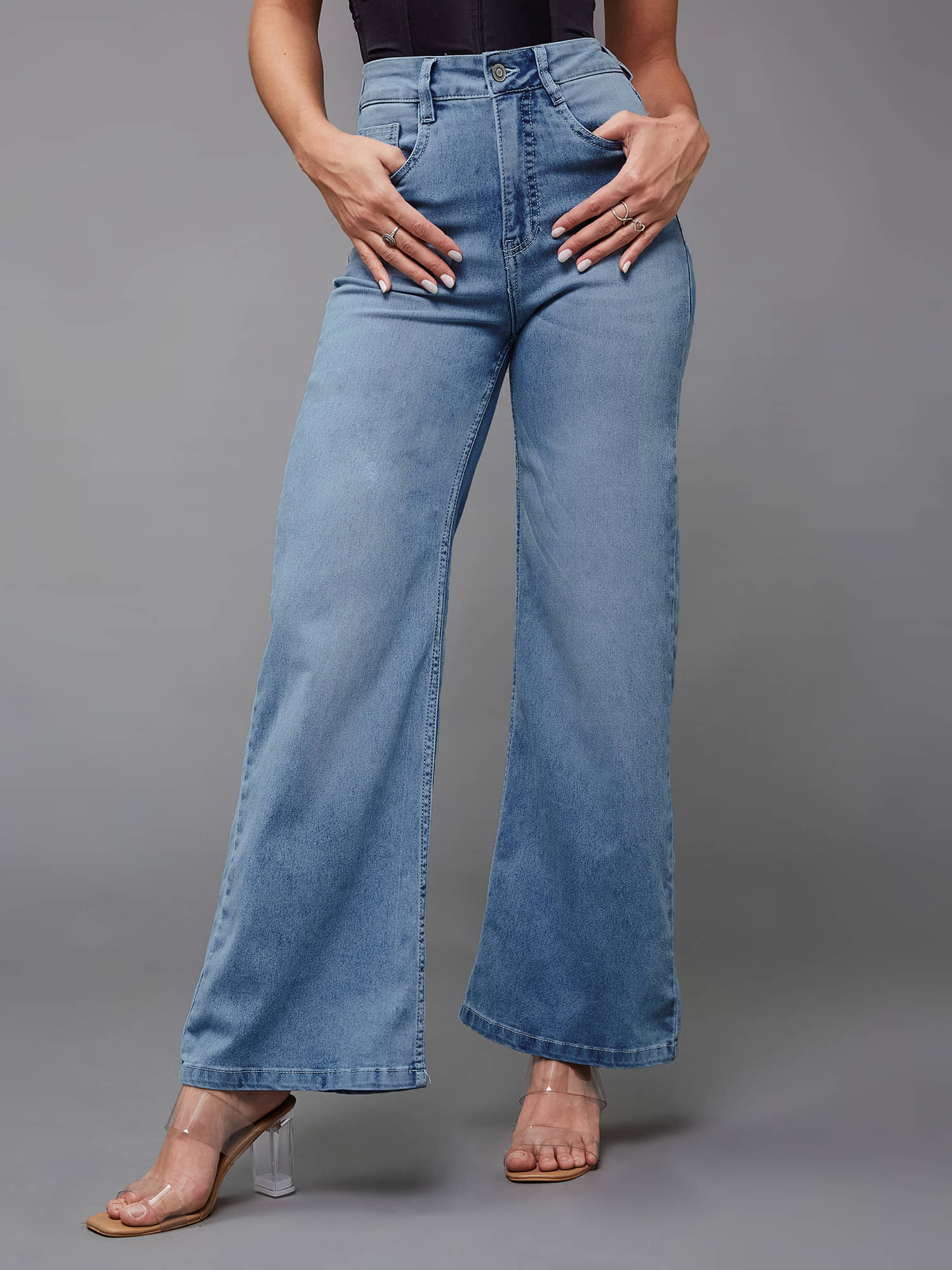     			Miss Chase Women's Wide Leg High-Rise Jeans ( Blue )