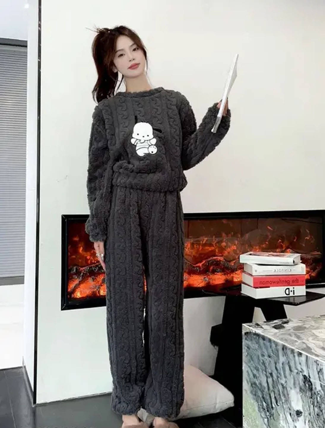     			Nios Fashion Women Self Design Sweater With Trousers Co-Ord Set ( Grey )