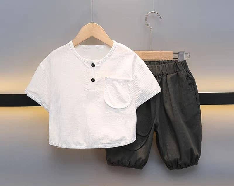 Ocvito Pack of 1 Baby Boys Cotton Blend T-Shirt & Shorts Set ( White )