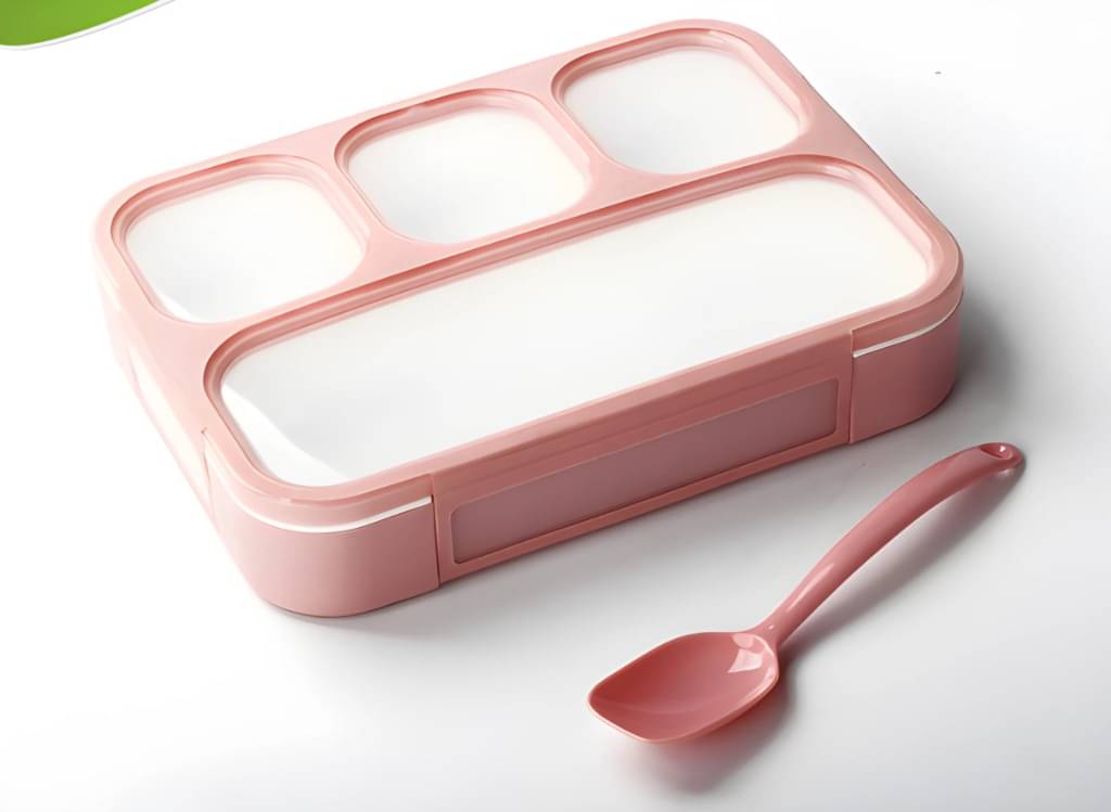    			Radhe Creation Lunch Box with Spoon Polypropylene School Lunch Boxes 4 - Container ( Pack of 1 )