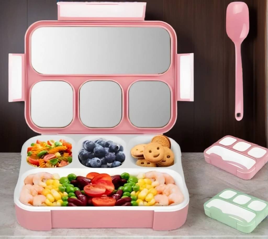 Radhe Creation Lunch Box with Spoon Polypropylene School Lunch Boxes 4 - Container ( Pack of 1 ) Radhe Creation Lunch Box with Spoon Polypropylene School Lunch Boxes 4 - Container ( Pack of 1 )