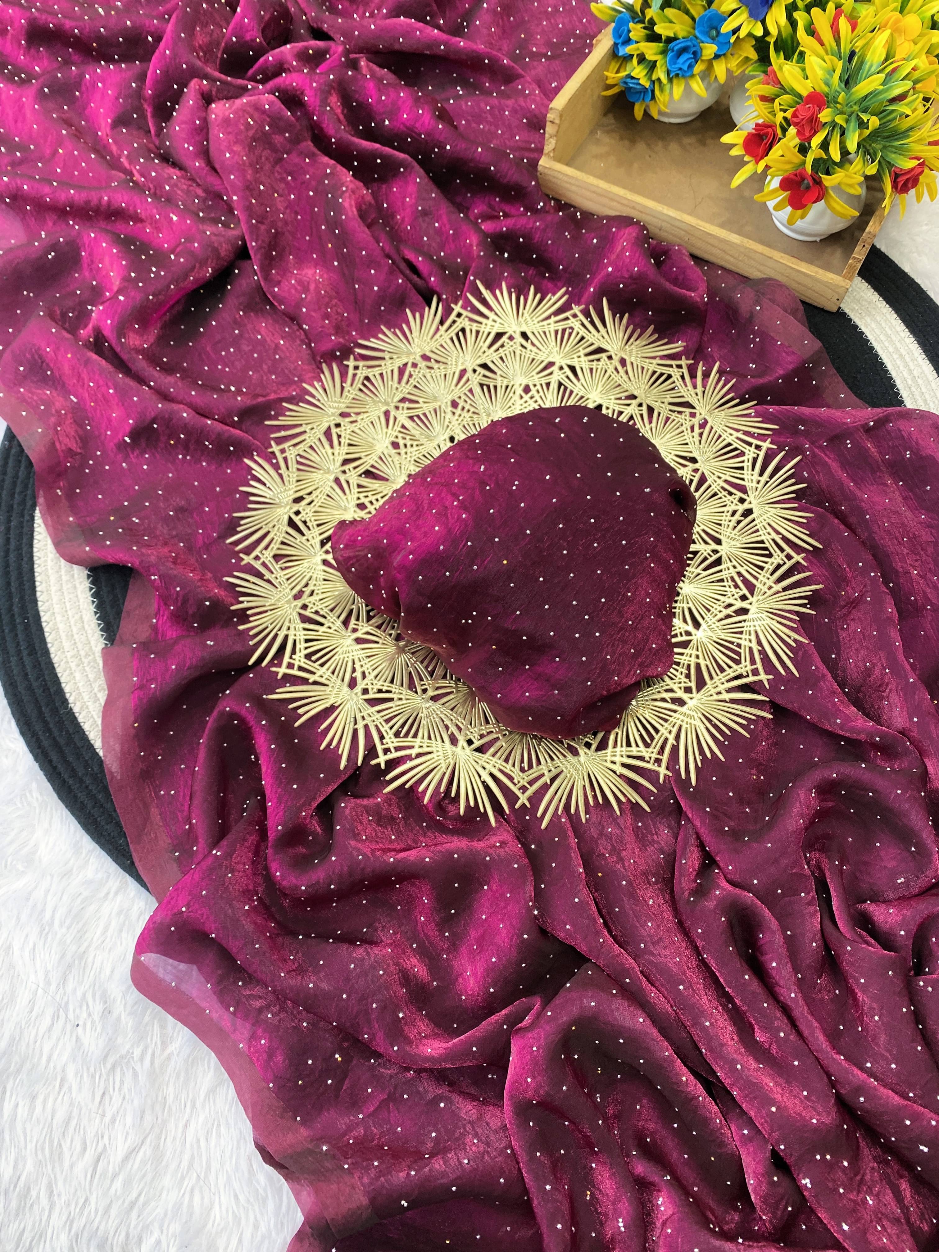 SATVASHIV Satin Embroidered Regular Saree With Unstitched Blouse Piece ( Wine ) SATVASHIV Satin Embroidered Regular Saree With Unstitched Blouse Piece ( Wine )