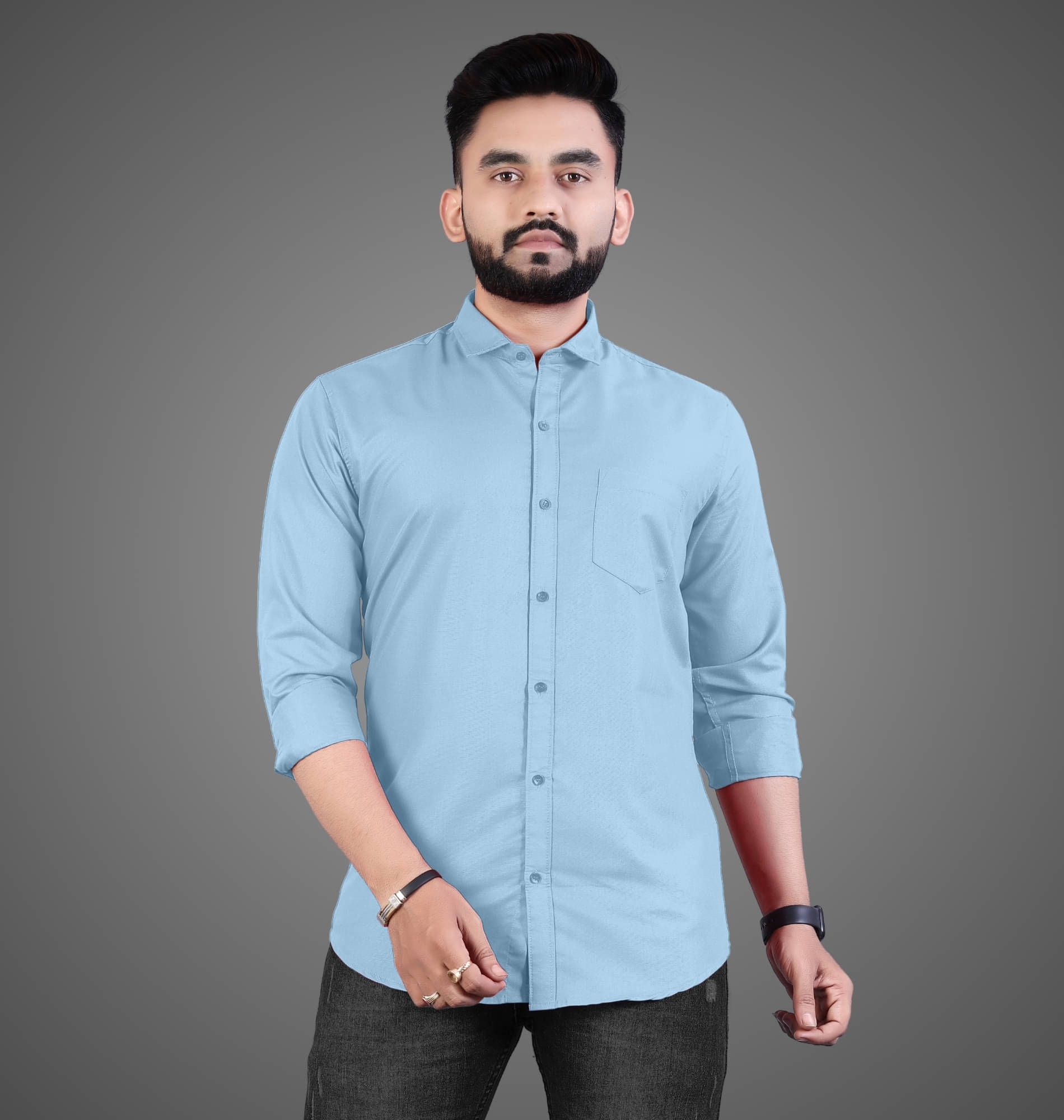     			Shiv Sales Cotton Blend Regular Fit Solids Full Sleeves Men's Casual Shirt - Light Blue ( Pack of 1 )