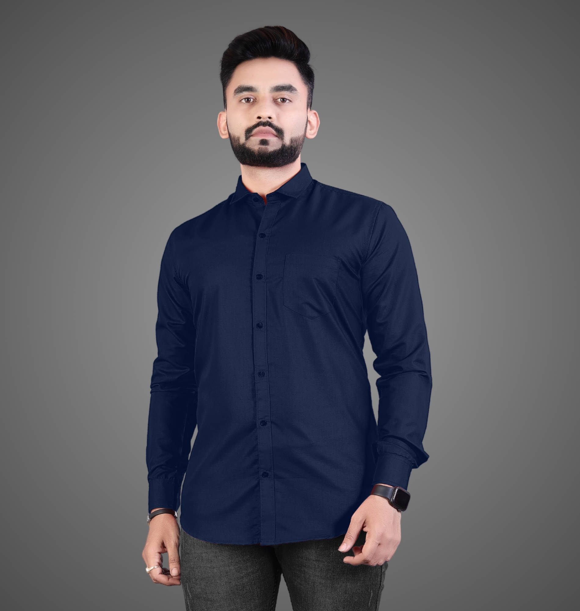 Shiv Sales Cotton Blend Regular Fit Solids Full Sleeves Men's Casual Shirt - Navy Blue ( Pack of 1 ) Shiv Sales Cotton Blend Regular Fit Solids Full Sleeves Men's Casual Shirt - Navy Blue ( Pack of 1 )