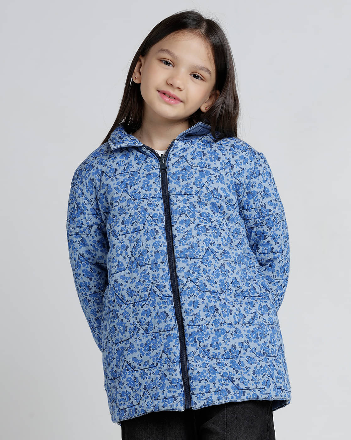     			Under Fourteen Only Girls Denim Quilted & Bomber Jacket For ( Pack of 1 , Blue )
