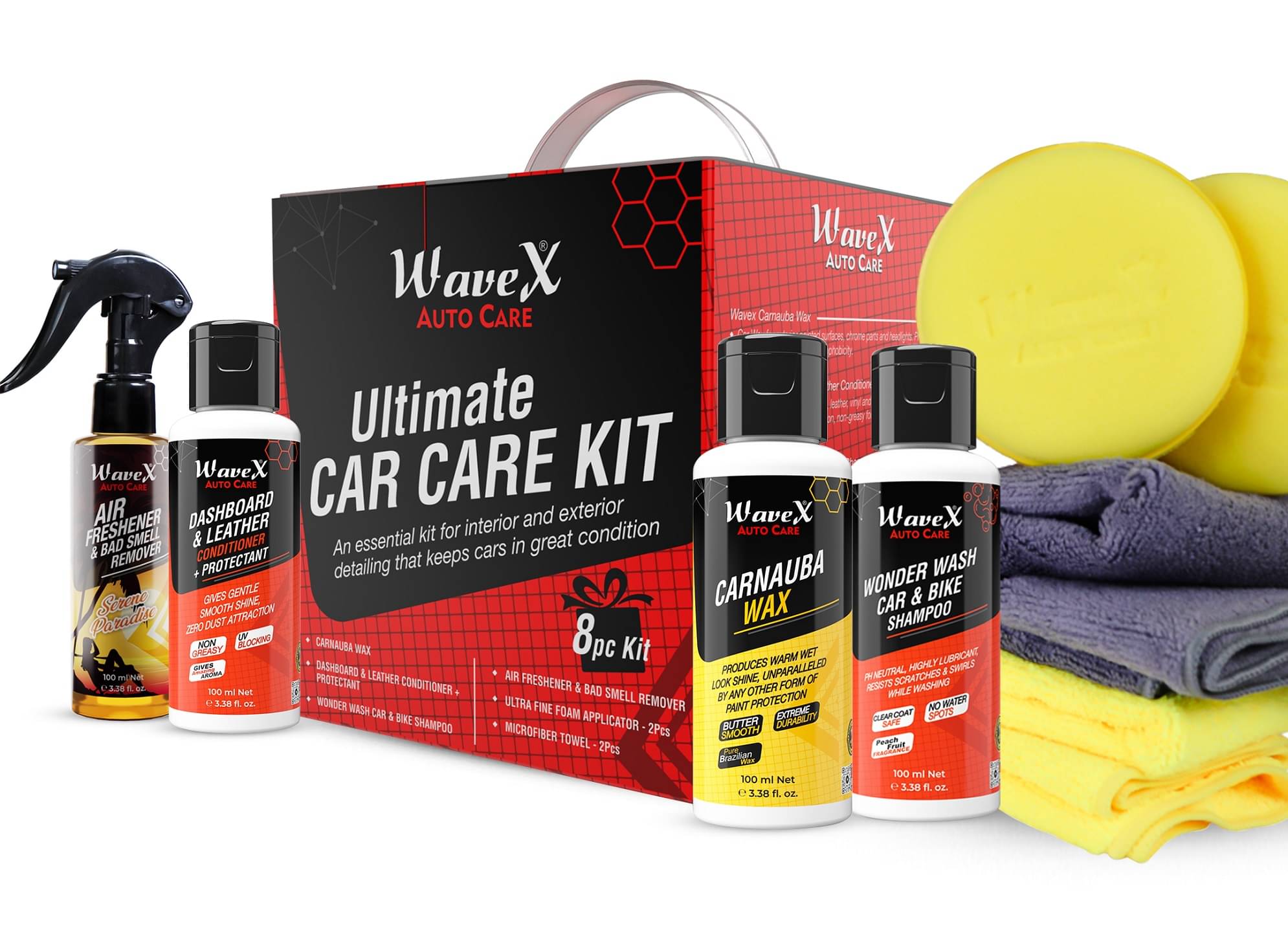    			Wavex Car Cleaning Kit - Contains Car Polish, Dashboard Polish, Shampoo, Perfume, 2 Microfiber Towel and 2 Applicators