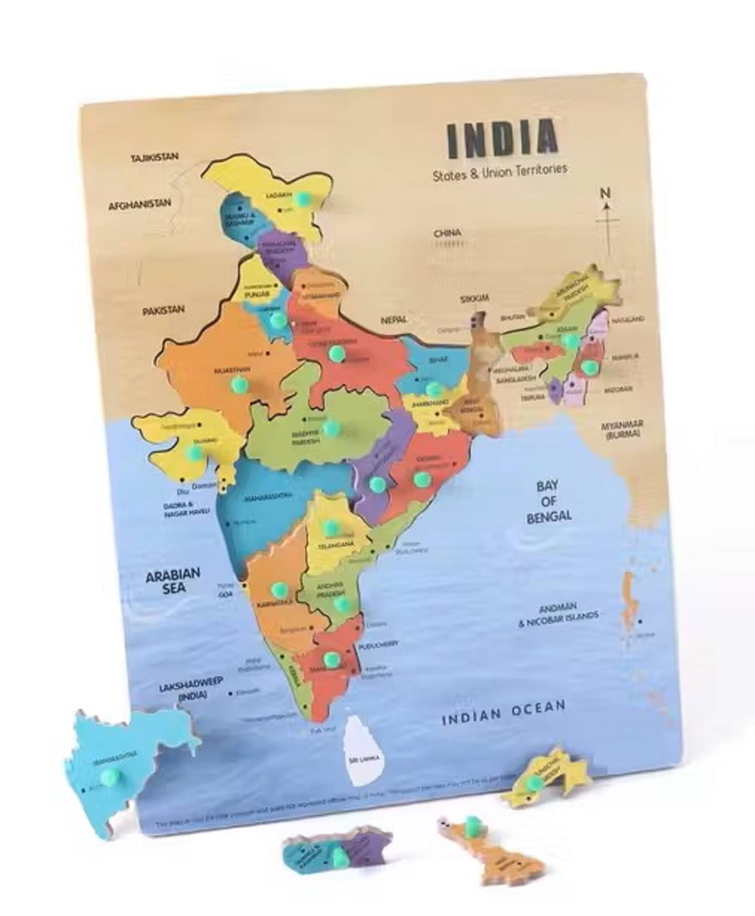 Wooden Puzzle Map of India for Kids with Detachable Plastic Knobs     			Wooden Puzzle Map of India for Kids with Detachable Plastic Knobs