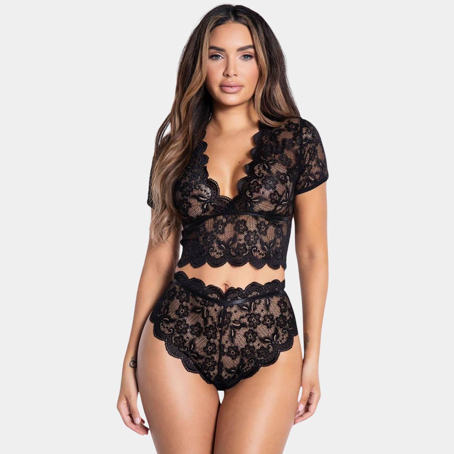 Zerjama Lace Non Padded Bra & Panty Set ( Black , Pack of 1 ) Zerjama Lace Non Padded Bra & Panty Set ( Black , Pack of 1 )