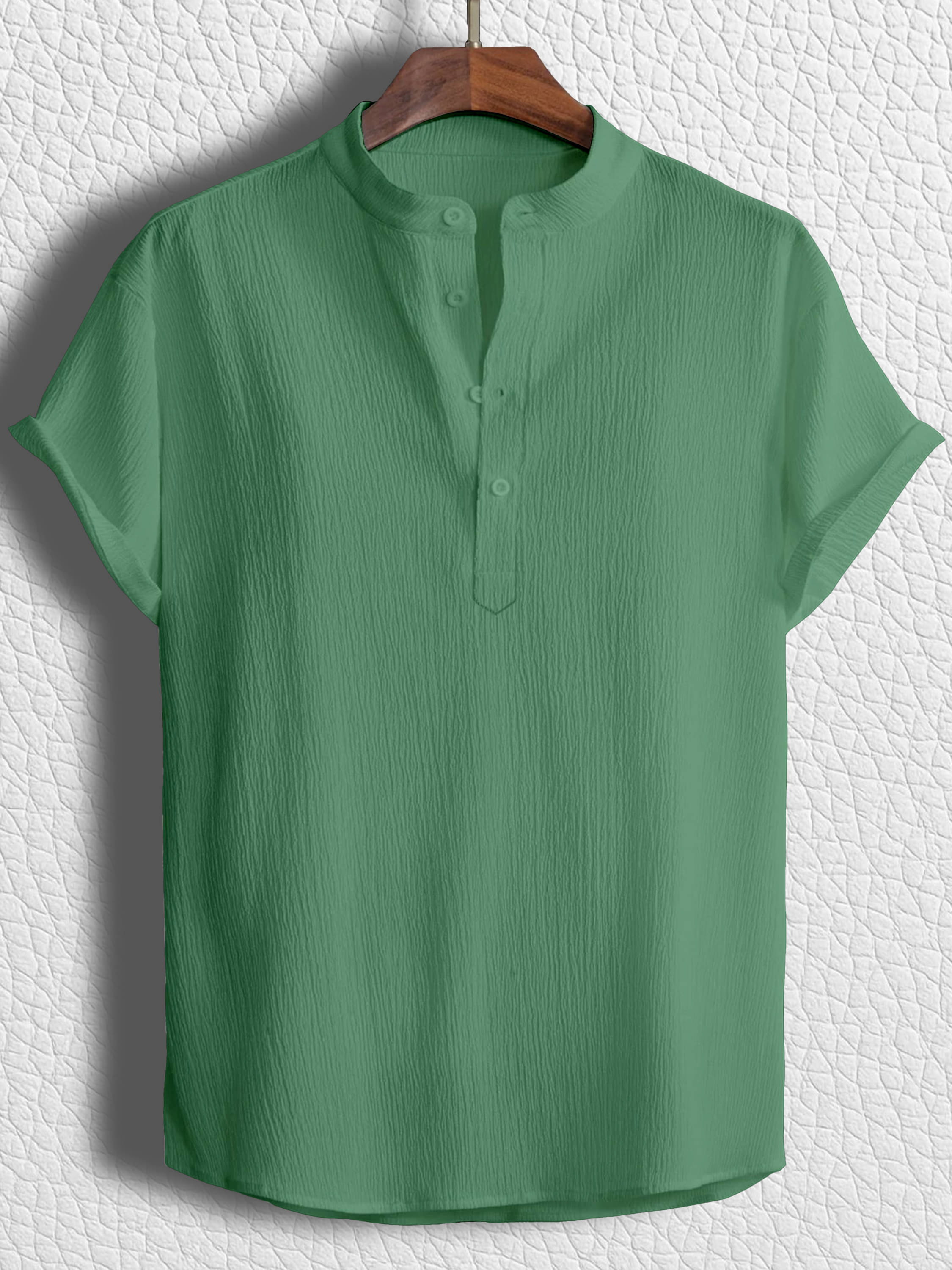    			color bucket Cotton Blend Regular Fit Popcorn Textured Half Sleeves Men's Casual Shirt - Green ( Pack of 1 )