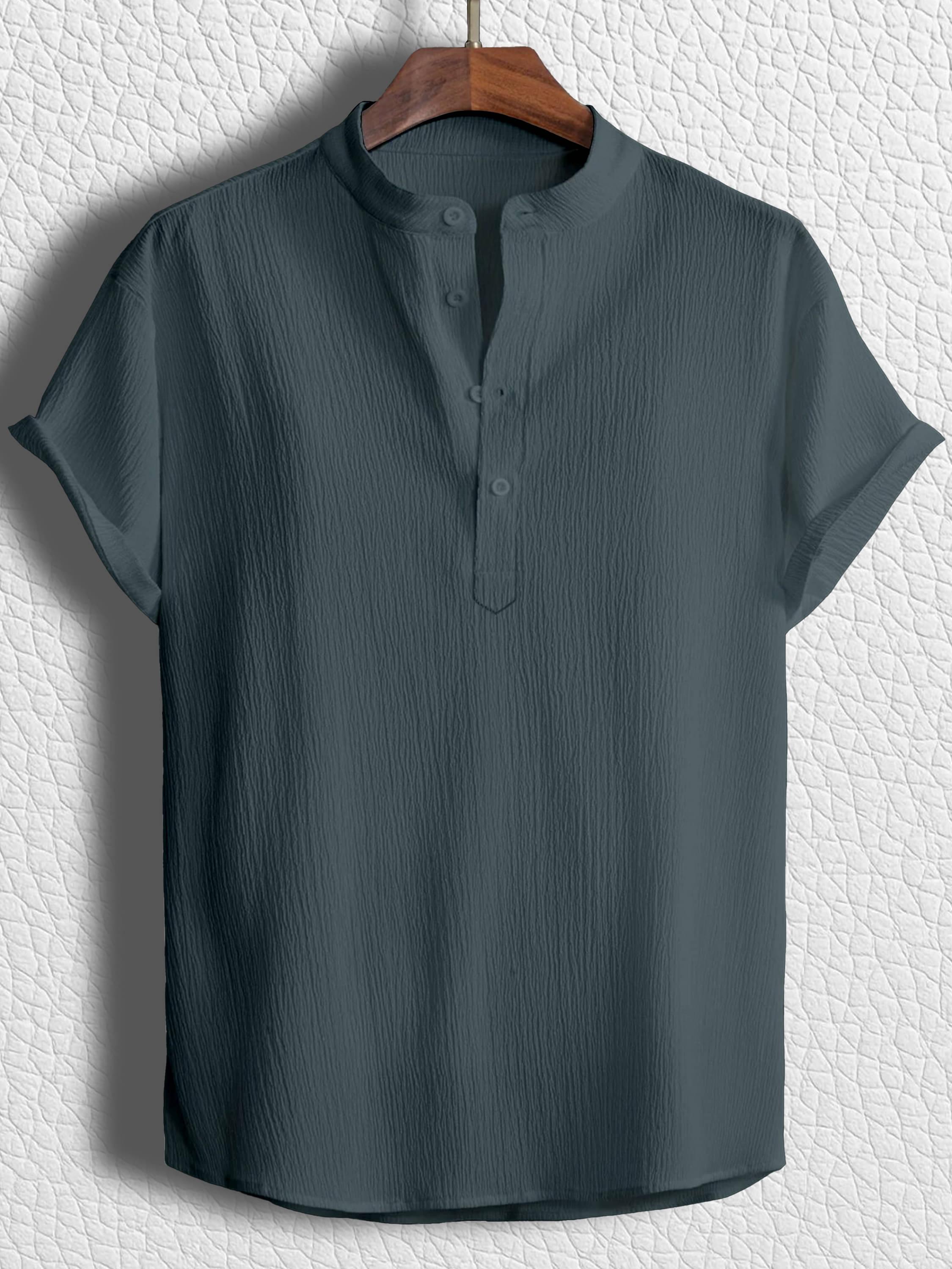     			color bucket Cotton Blend Regular Fit Popcorn Textured Half Sleeves Men's Casual Shirt - Grey ( Pack of 1 )