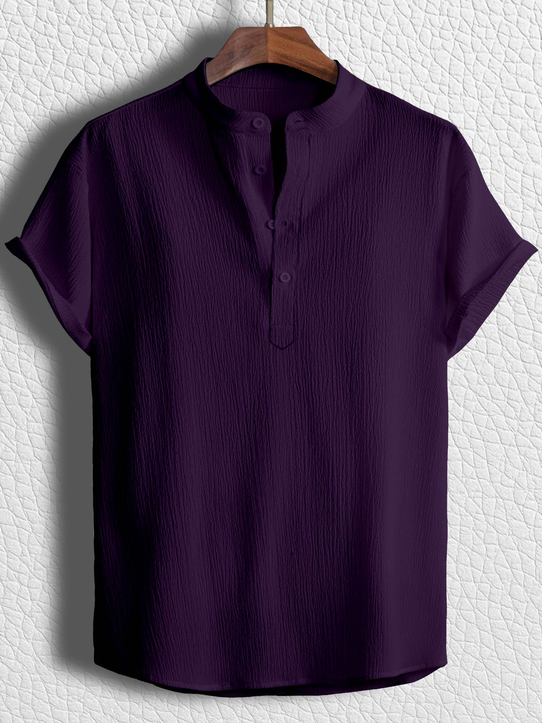     			color bucket Cotton Blend Regular Fit Popcorn Textured Half Sleeves Men's Casual Shirt - Purple ( Pack of 1 )