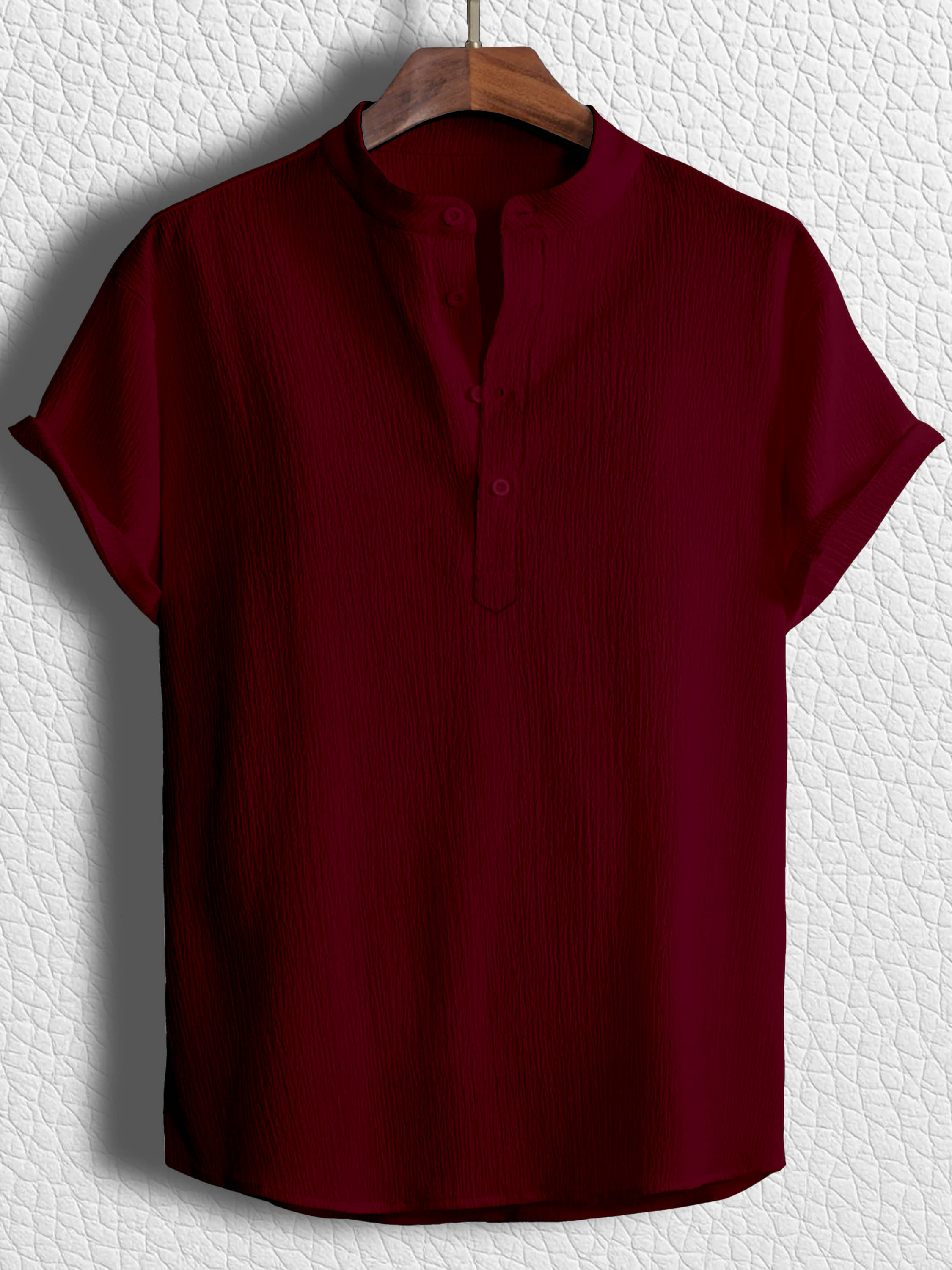 color bucket Cotton Blend Regular Fit Popcorn Textured Half Sleeves Men's Casual Shirt - Maroon ( Pack of 1 )