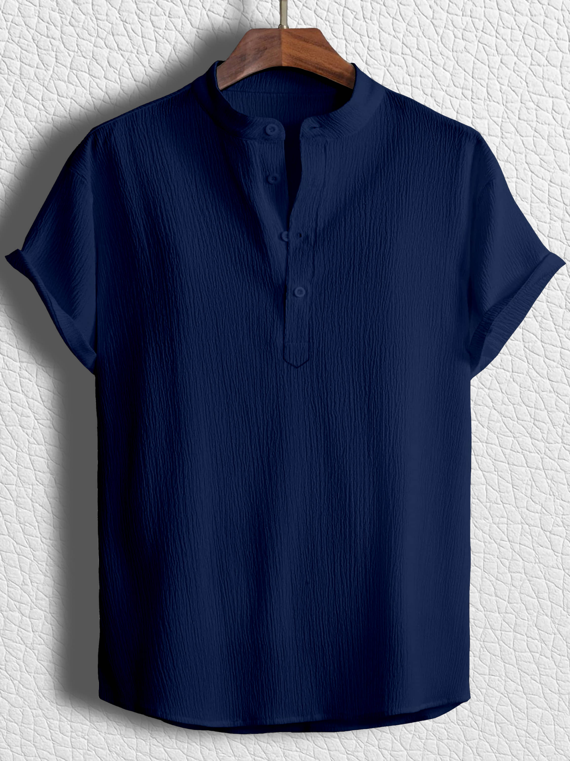     			color bucket Cotton Blend Regular Fit Popcorn Textured Half Sleeves Men's Casual Shirt - Navy Blue ( Pack of 1 )