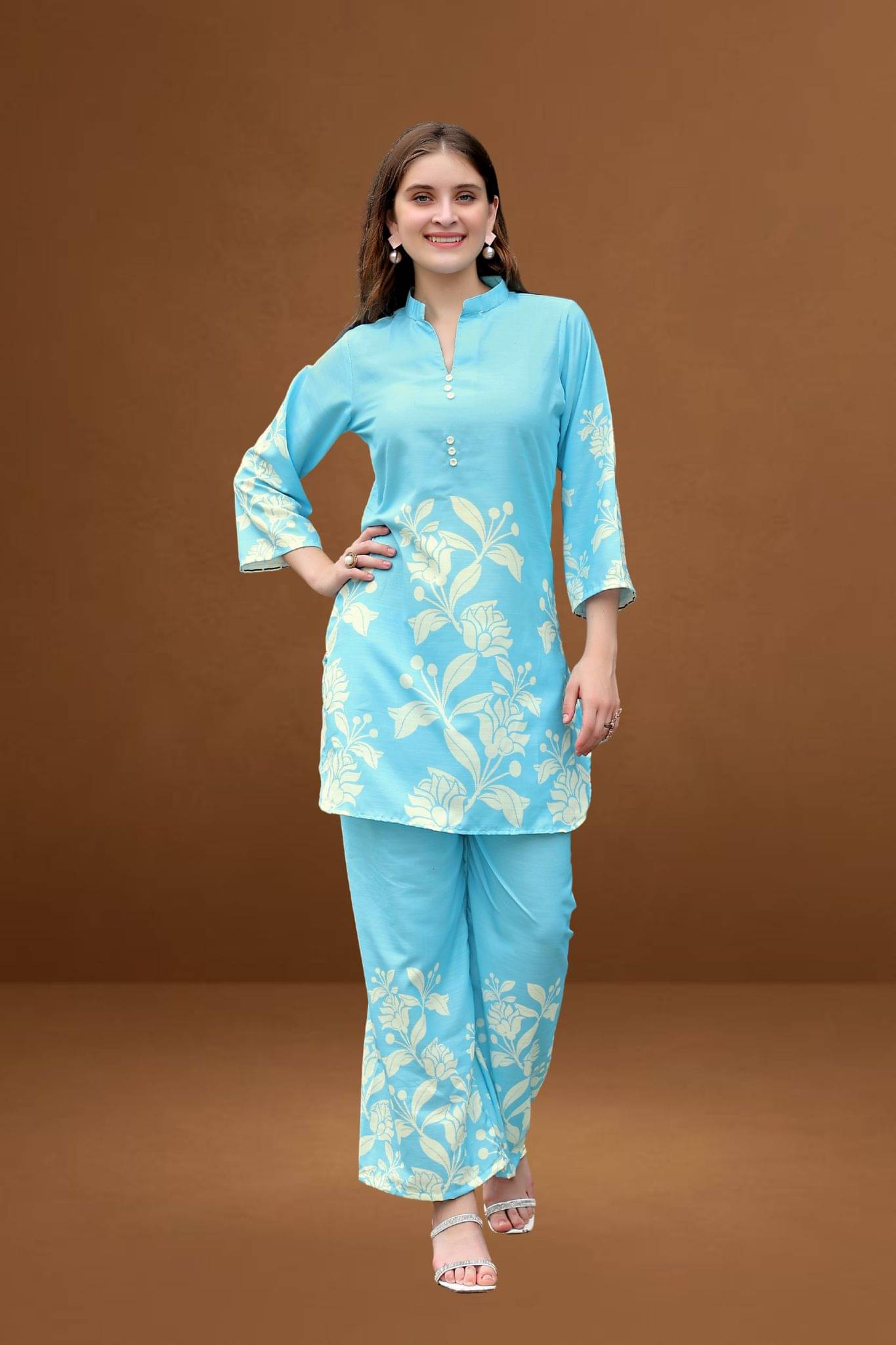     			laasika Women Printed Tunic With Palazzos Co-Ord Set ( Sea Green )