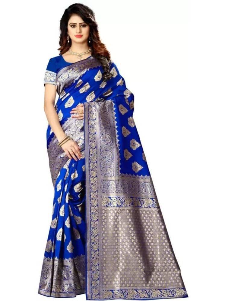     			varutex Art Silk Embellished Regular Saree With Unstitched Blouse Piece ( Blue )