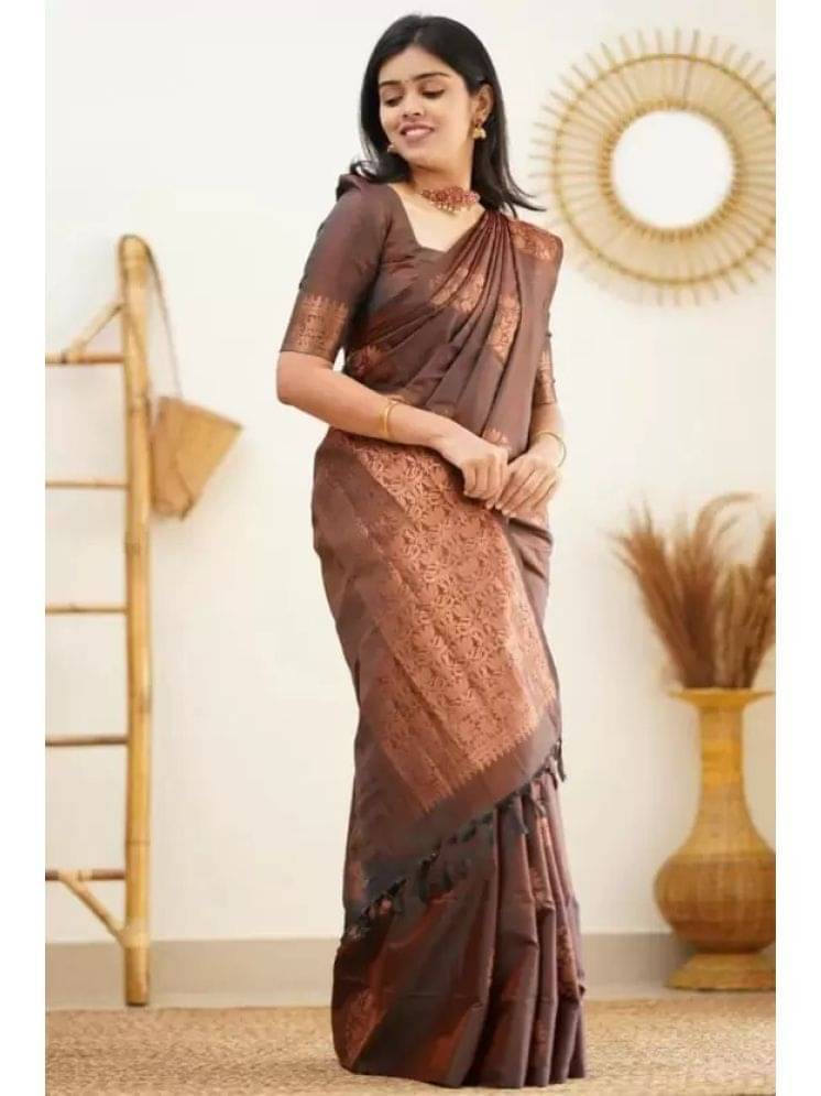     			varutex Art Silk Embellished Regular Saree With Unstitched Blouse Piece ( Brown )