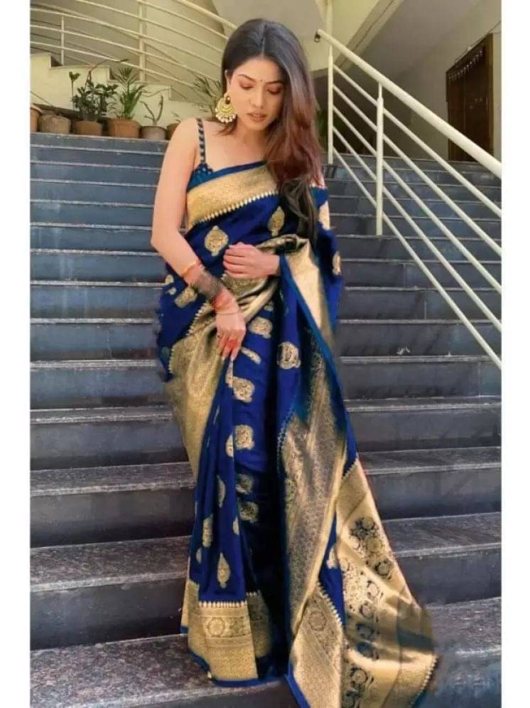     			varutex Art Silk Embellished Regular Saree With Unstitched Blouse Piece ( Blue )