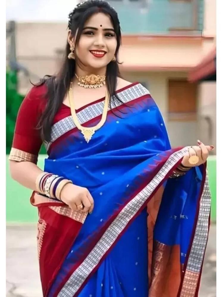     			varutex Art Silk Self Design Regular Saree With Unstitched Blouse Piece ( Blue )