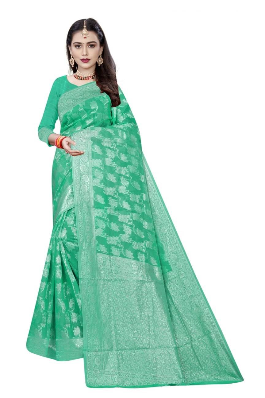 varutex Cotton Embellished Regular Saree With Unstitched Blouse Piece ( Rama ) varutex Cotton Embellished Regular Saree With Unstitched Blouse Piece ( Rama )