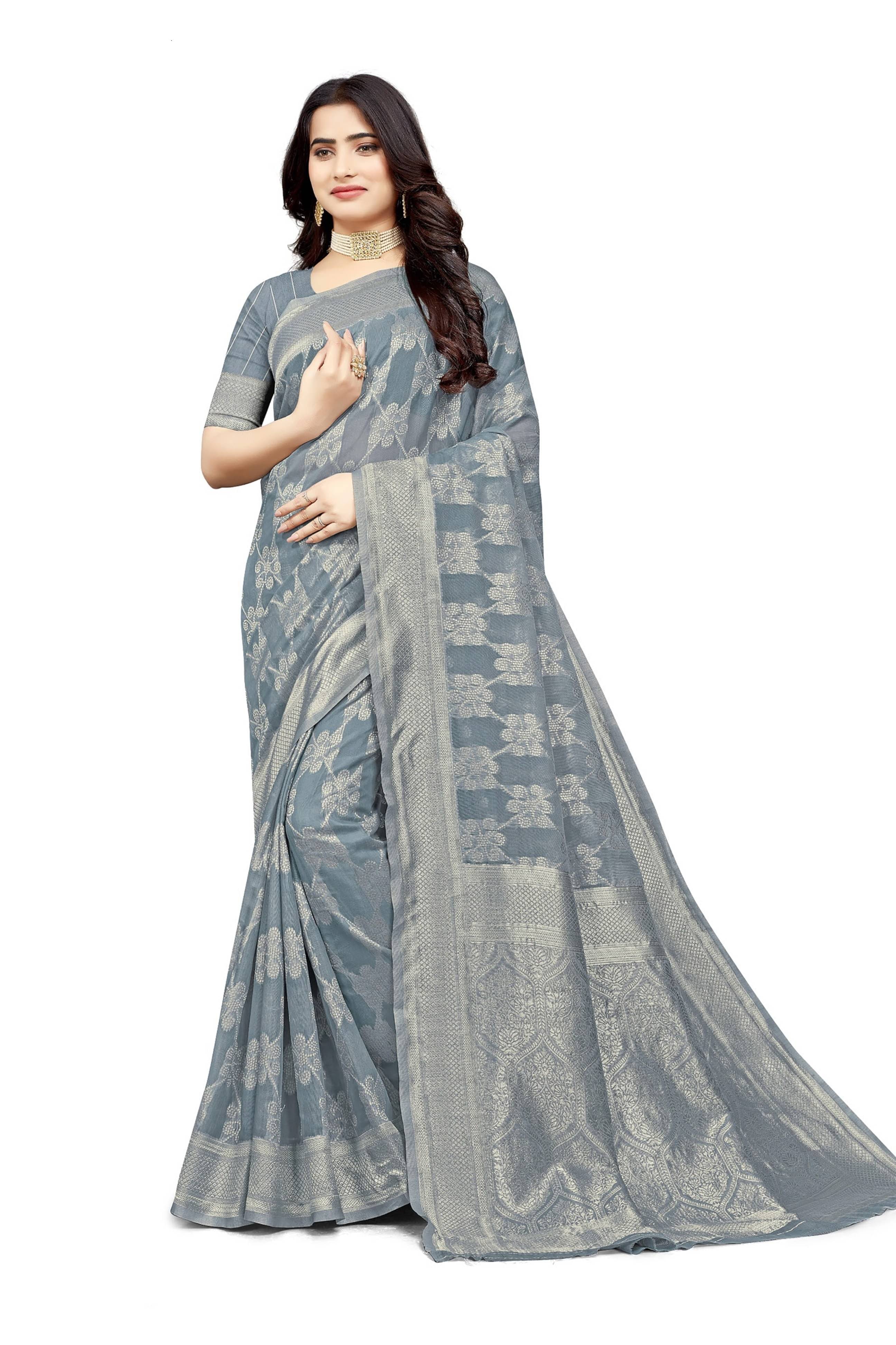     			varutex Cotton Embellished Regular Saree With Unstitched Blouse Piece ( Grey )