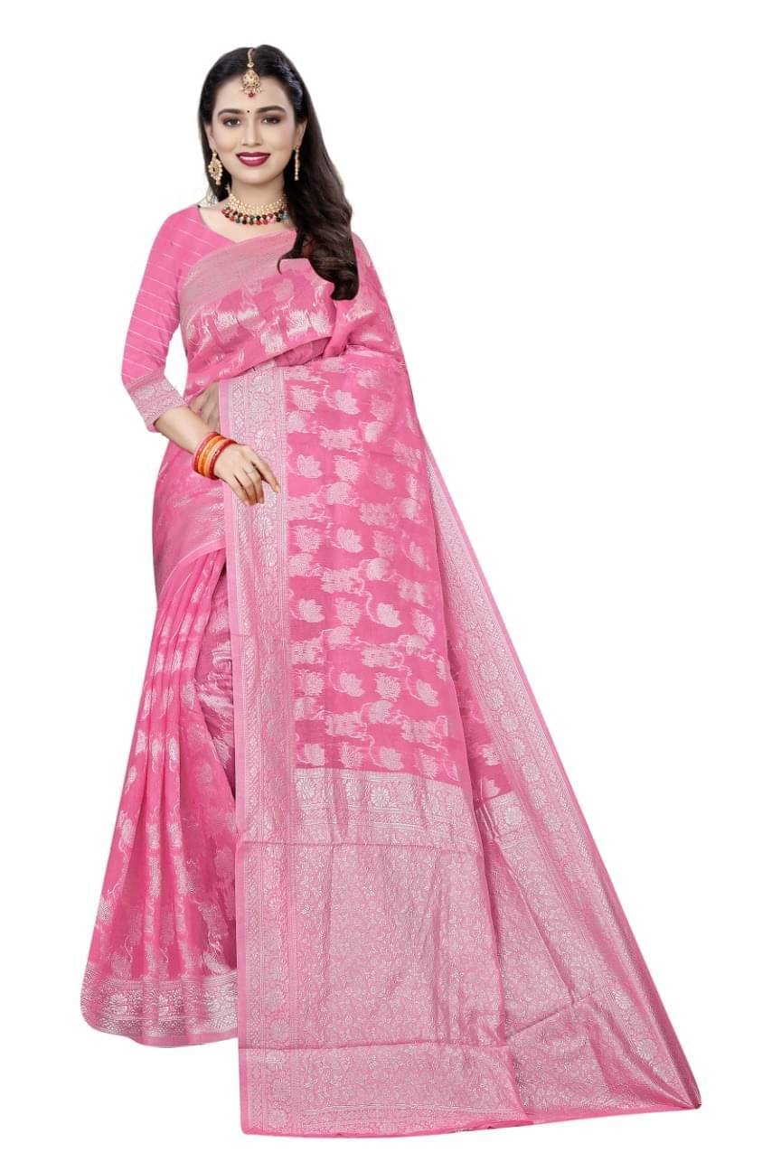     			varutex Cotton Embellished Regular Saree With Unstitched Blouse Piece ( Pink )