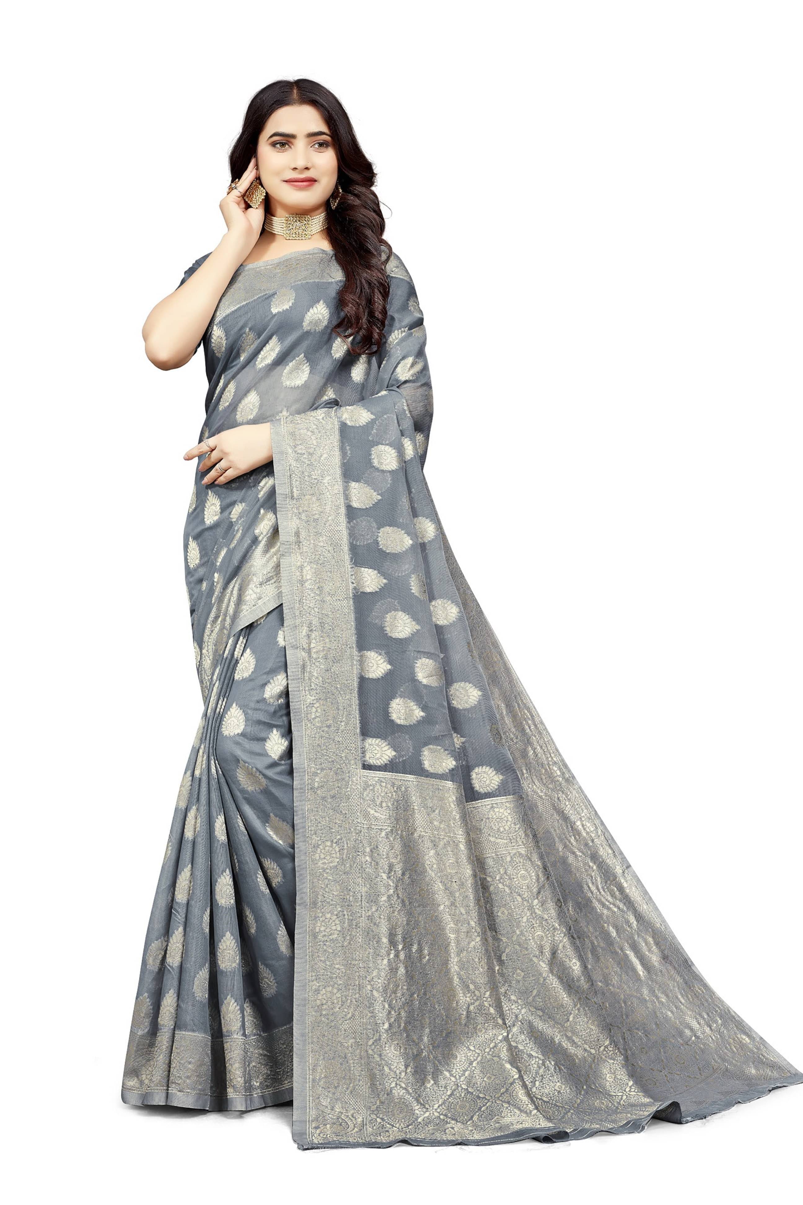 varutex Cotton Embellished Regular Saree With Unstitched Blouse Piece ( Grey ) varutex Cotton Embellished Regular Saree With Unstitched Blouse Piece ( Grey )