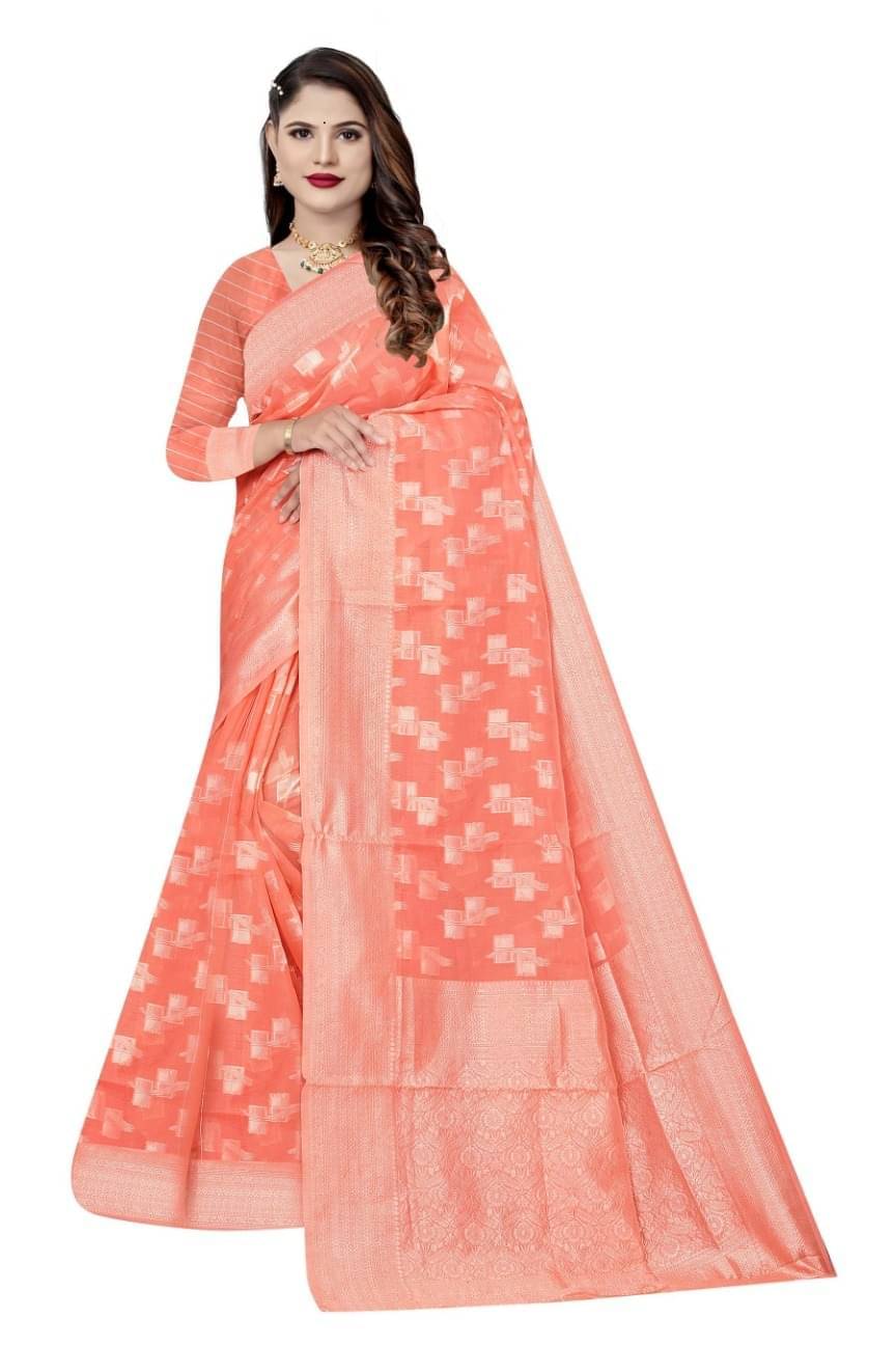 varutex Cotton Embellished Regular Saree With Unstitched Blouse Piece ( Peach ) varutex Cotton Embellished Regular Saree With Unstitched Blouse Piece ( Peach )