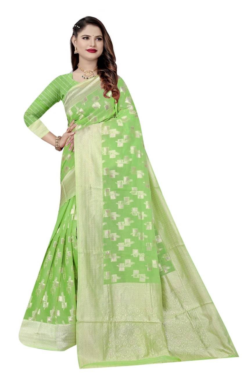 varutex Cotton Embellished Regular Saree With Unstitched Blouse Piece ( Light Green ) varutex Cotton Embellished Regular Saree With Unstitched Blouse Piece ( Light Green )