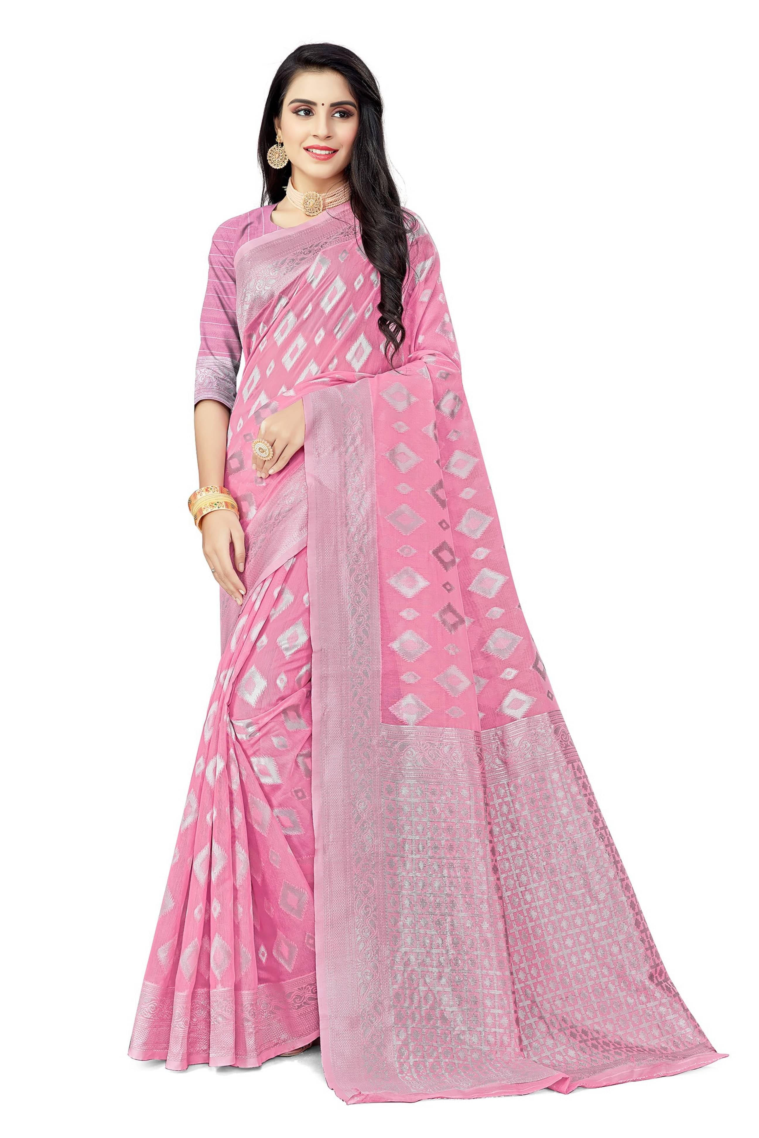 varutex Cotton Embellished Regular Saree With Unstitched Blouse Piece ( Pink ) varutex Cotton Embellished Regular Saree With Unstitched Blouse Piece ( Pink )