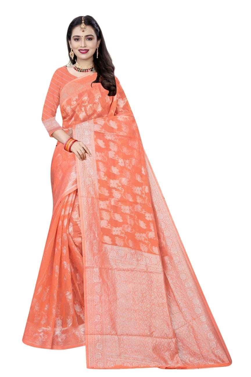     			varutex Cotton Embellished Regular Saree With Unstitched Blouse Piece ( Peach )