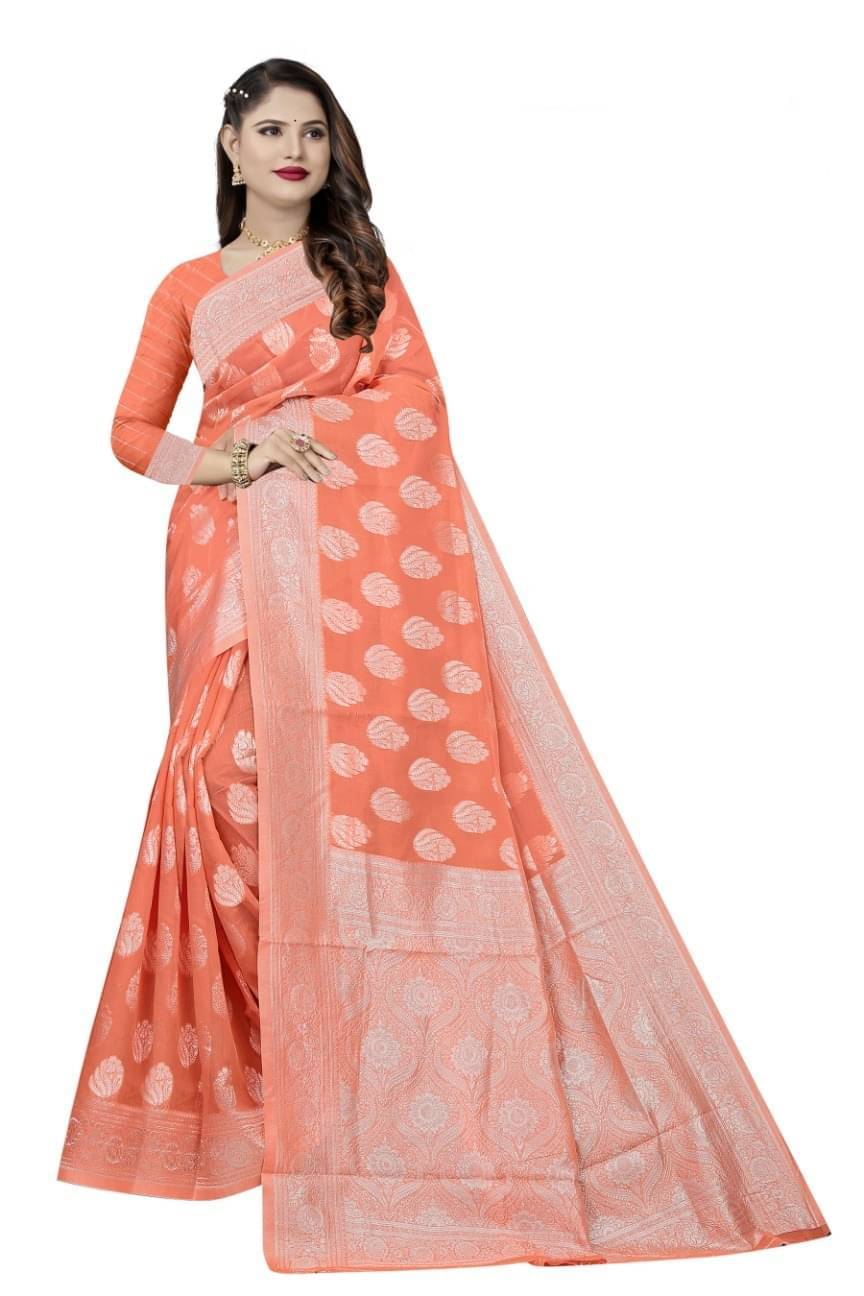 varutex Cotton Embellished Regular Saree With Unstitched Blouse Piece ( Peach ) varutex Cotton Embellished Regular Saree With Unstitched Blouse Piece ( Peach )