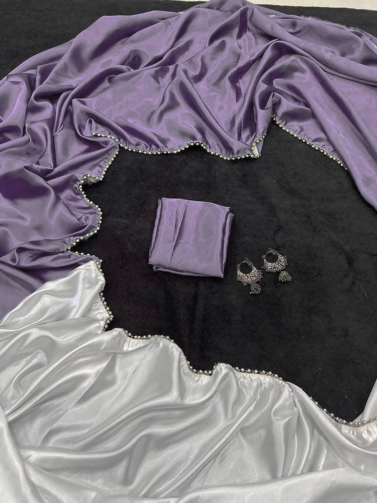 varutex Satin Solid Regular Saree With Unstitched Blouse Piece ( Lavender ) varutex Satin Solid Regular Saree With Unstitched Blouse Piece ( Lavender )