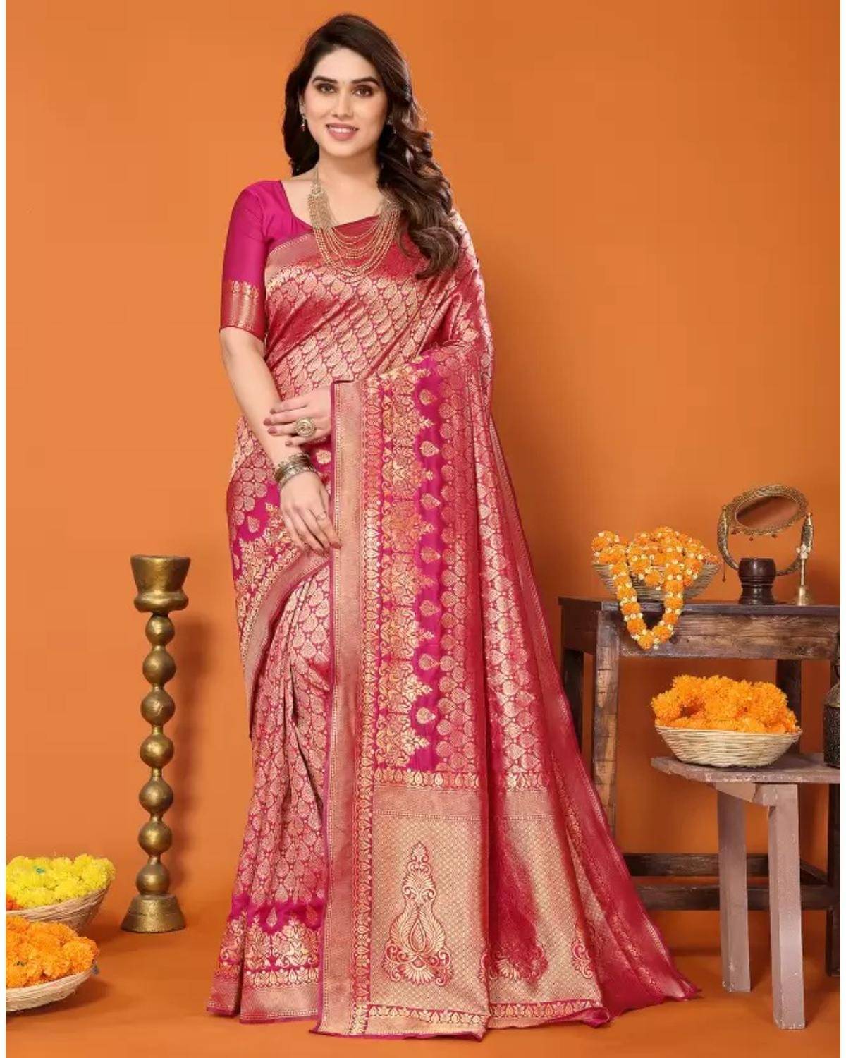 varutex Silk Blend Woven Regular Saree With Unstitched Blouse Piece ( Pink ) varutex Silk Blend Woven Regular Saree With Unstitched Blouse Piece ( Pink )