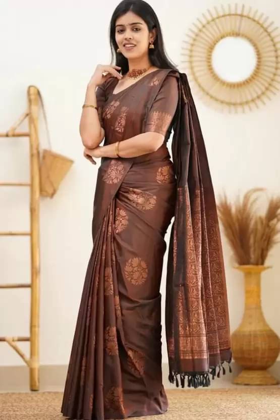 varutex Silk Woven Regular Saree With Unstitched Blouse Piece ( Coffee ) varutex Silk Woven Regular Saree With Unstitched Blouse Piece ( Coffee )